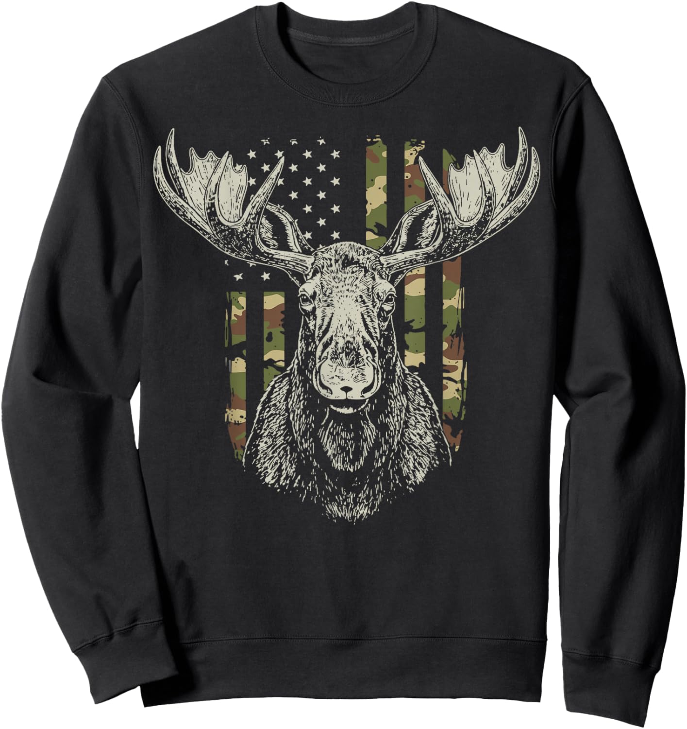 Moose US Flag Alaska America Wildlife Sweatshirt - Sweatshirt | Black