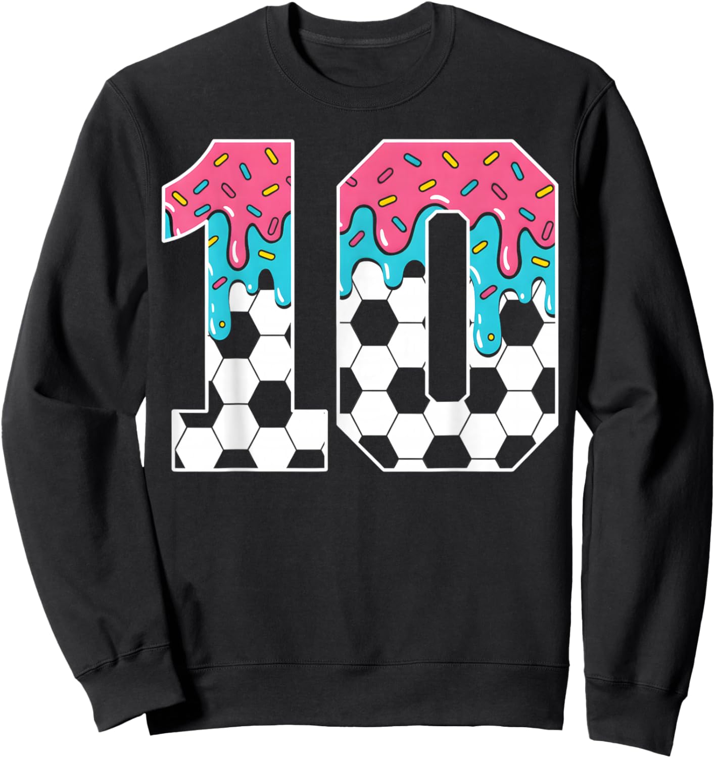 Soccer 10 Year Old Ice Cream Drip Youth 10th Birthday Boy 10 Sweatshirt - Sweatshirt | Black