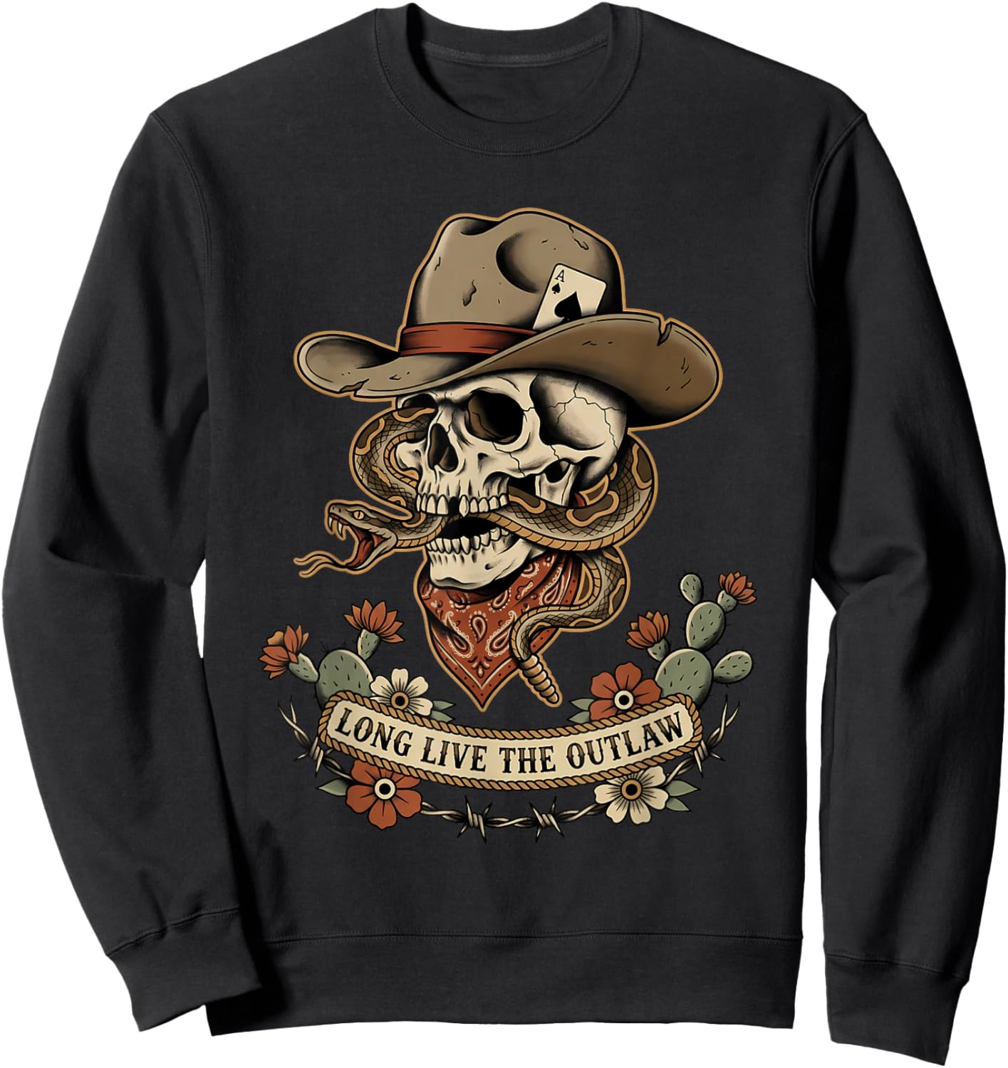 Western Gothic Cowboy Skull Outlaw Tattoo Sweatshirt - Sweatshirt | Black