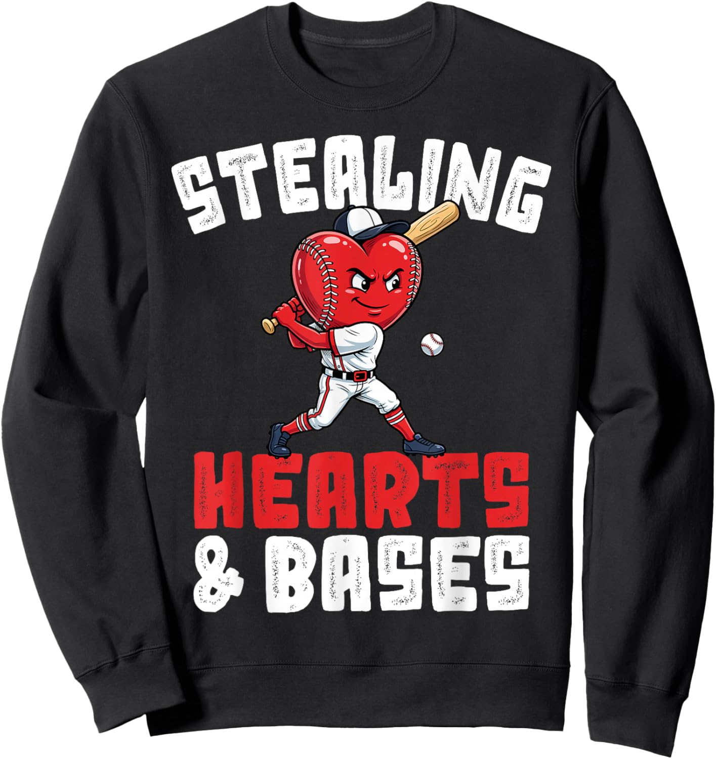Boys Baseball Valentines Shirt Sterling Hearts Baseball Sweatshirt - Sweatshirt | Black