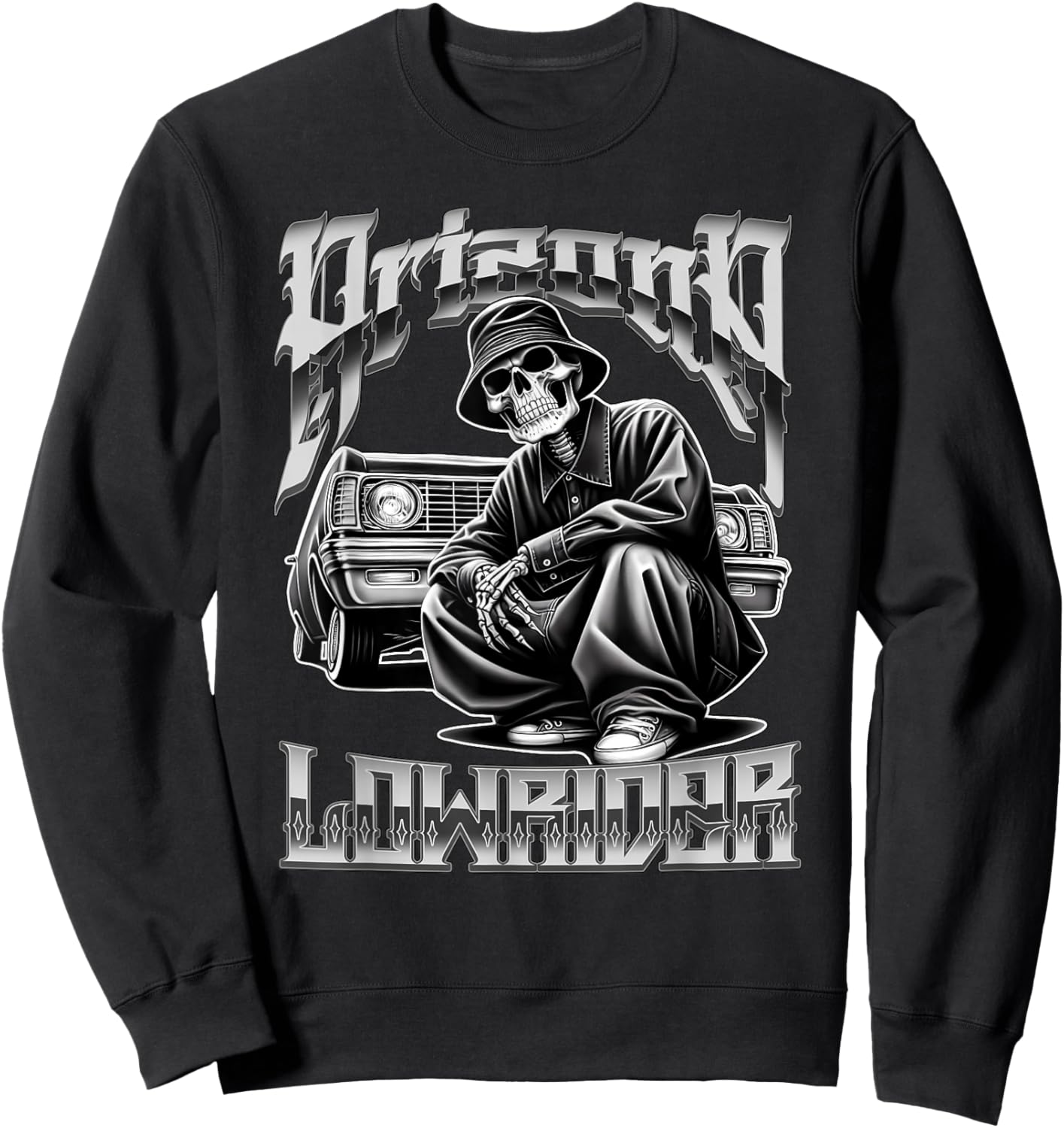 Arizona Low-Rider Chicano Tattoo Art Cholo Skeleton Sweatshirt - Sweatshirt | Black