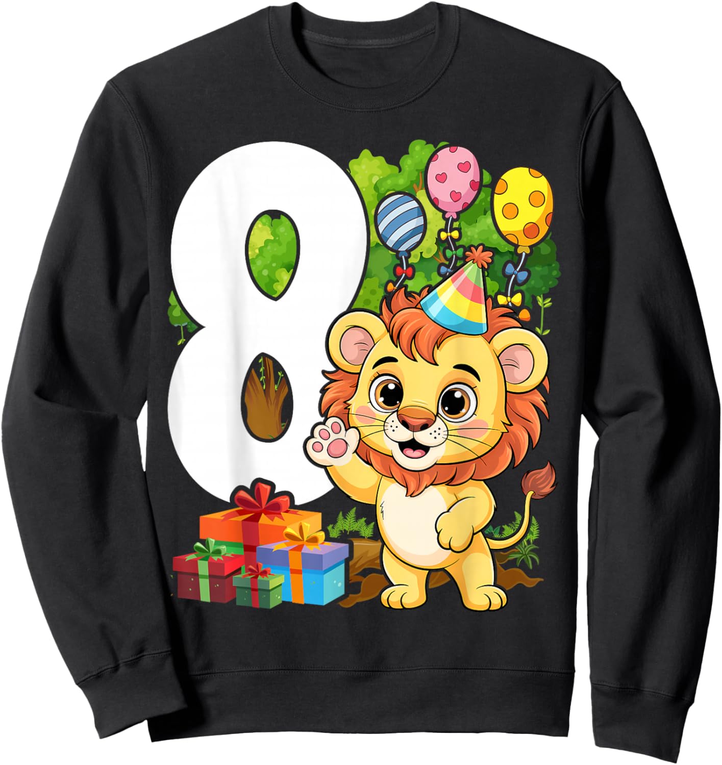 8th Lion Birthday Party 8 Year Old Lions Sweatshirt - Sweatshirt | Black