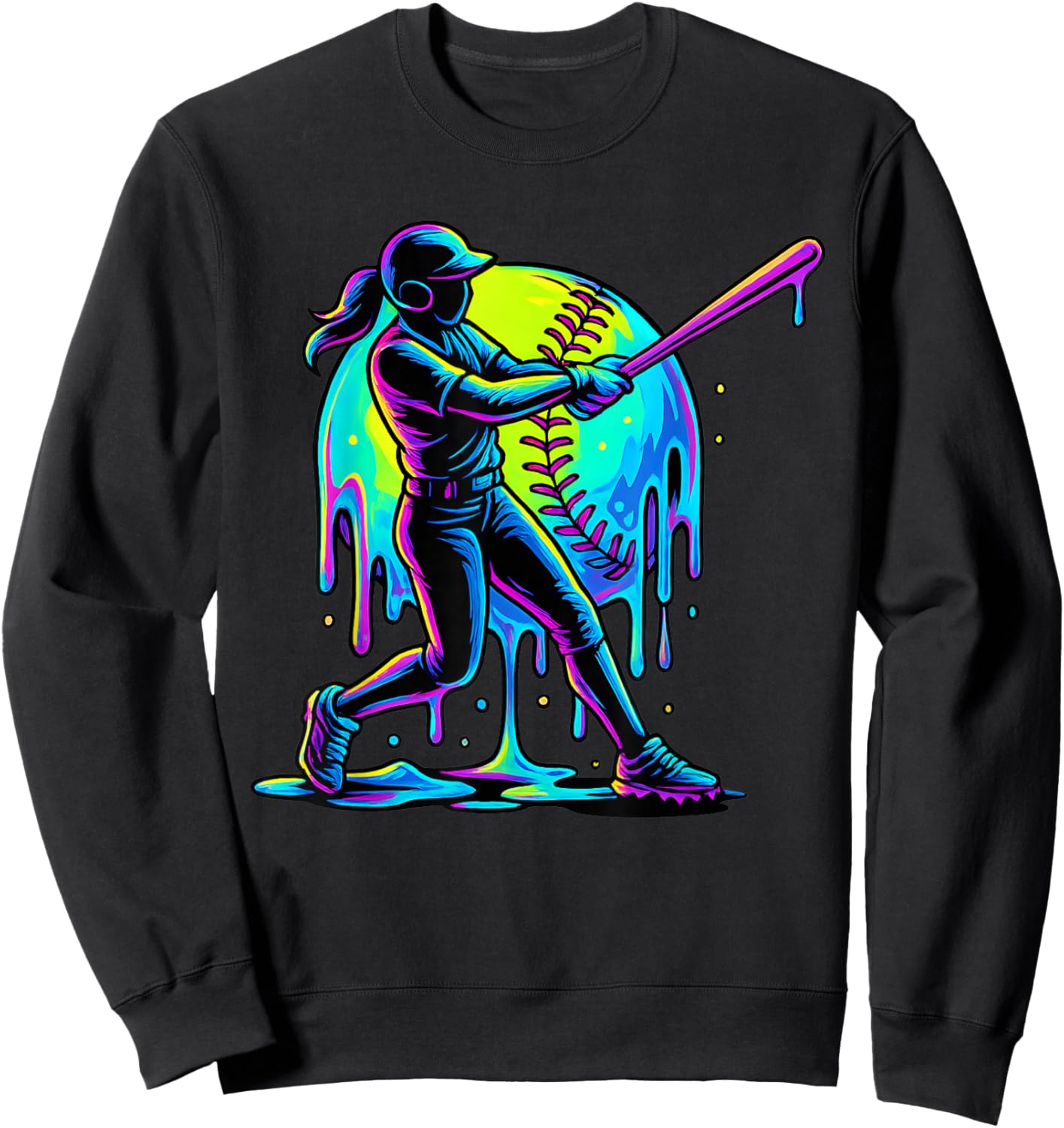 Softball Drip for Girls Player Ice Cream Drip Softball Stuff Sweatshirt - Sweatshirt | Black