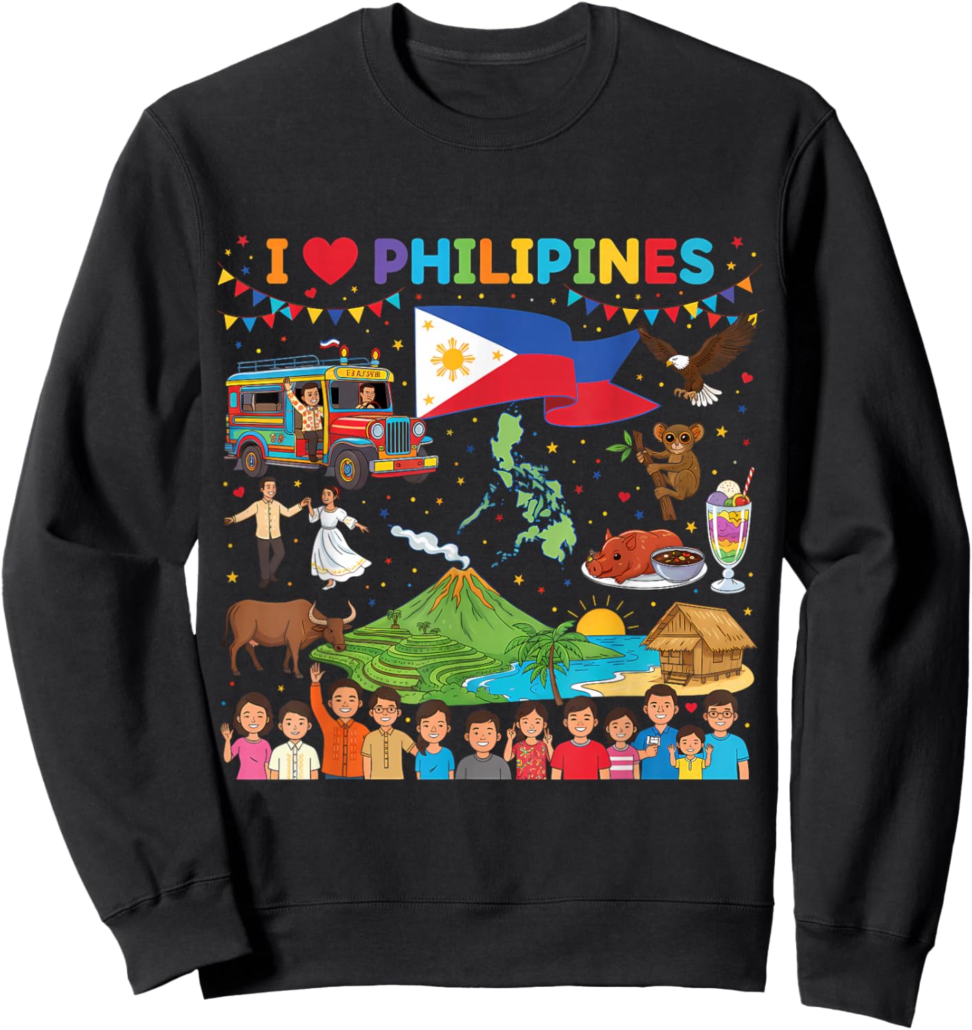 I Love Philippines Proud Filipino Roots Sweatshirt - Sweatshirt | Black