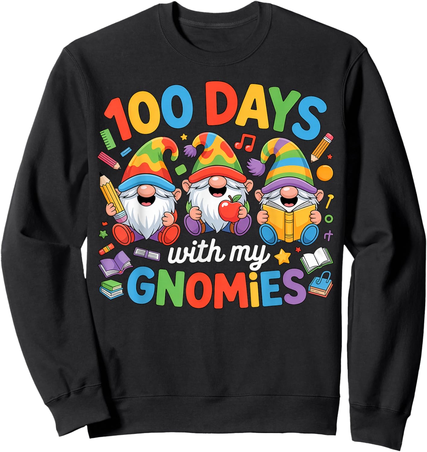 Teacher Kids Gnome 100 Days of School Sweatshirt - Sweatshirt | Black