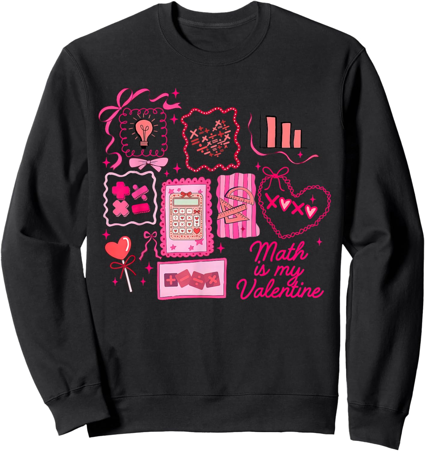 Pink Stamp Math is My Valentine Mathletics Algebra Teacher Sweatshirt - Sweatshirt | Black