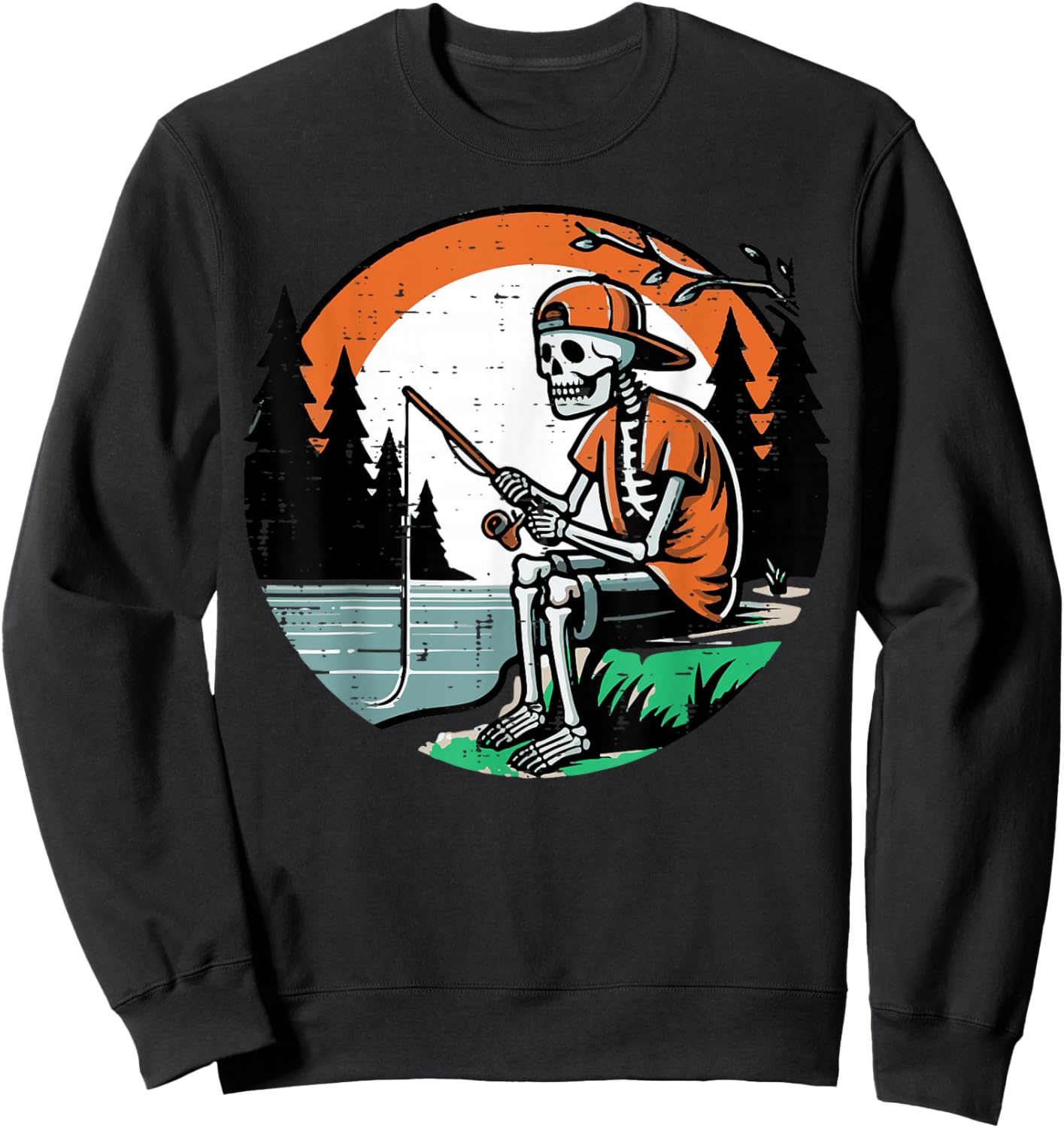 Halloween Skeleton Fishing Funny Costume Men Boys Kids Women Sweatshirt - Sweatshirt | Black