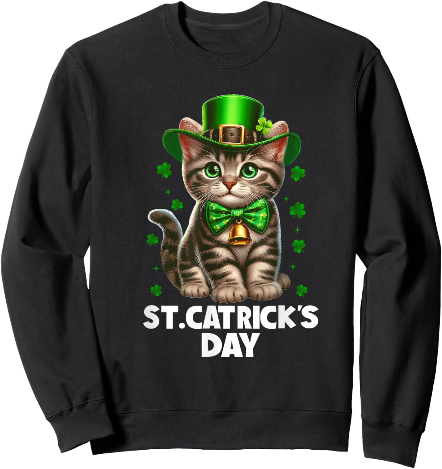 St Patricks Catricks Day Cats Saint Pattys Women Girls Kids Sweatshirt - Sweatshirt | Black