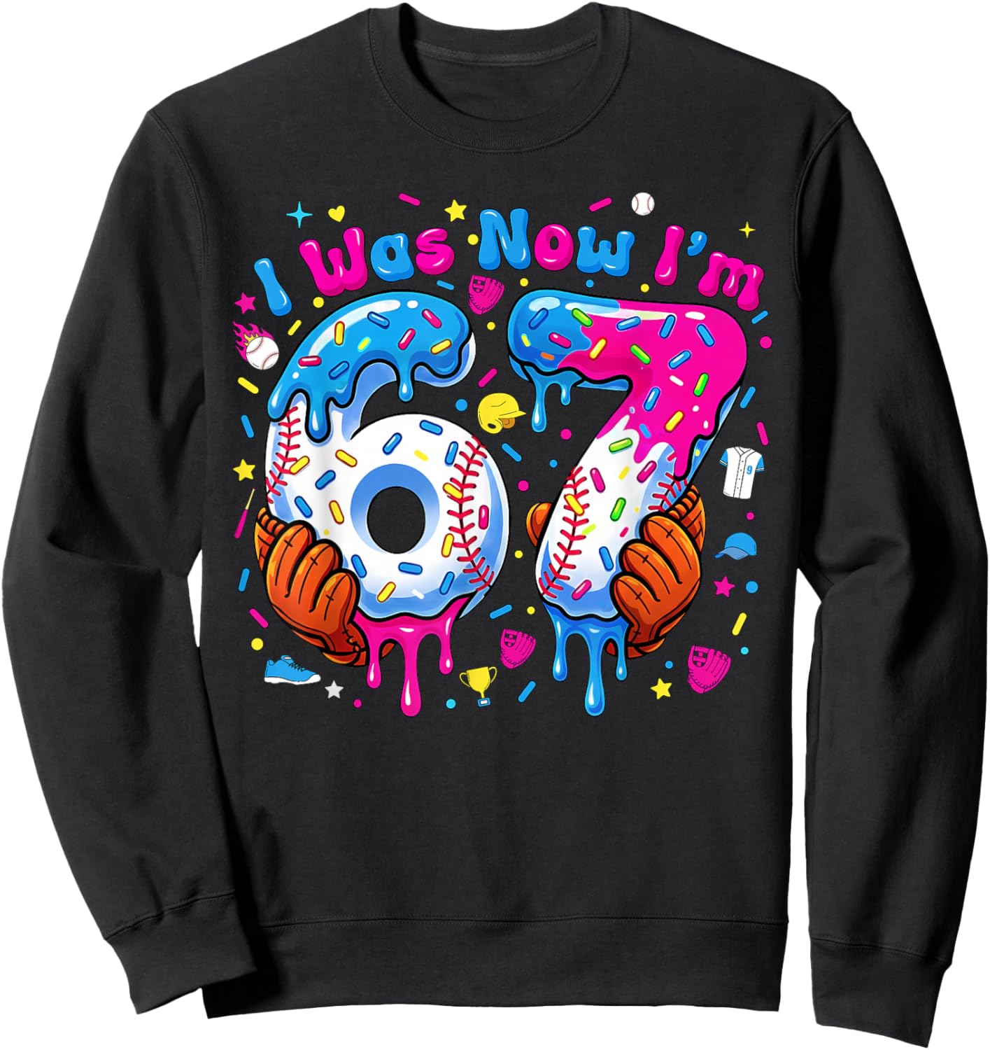 7th Birthday I was 6 Now I'm 7 Baseball Ice Cream Drip Sweatshirt - Sweatshirt | Black