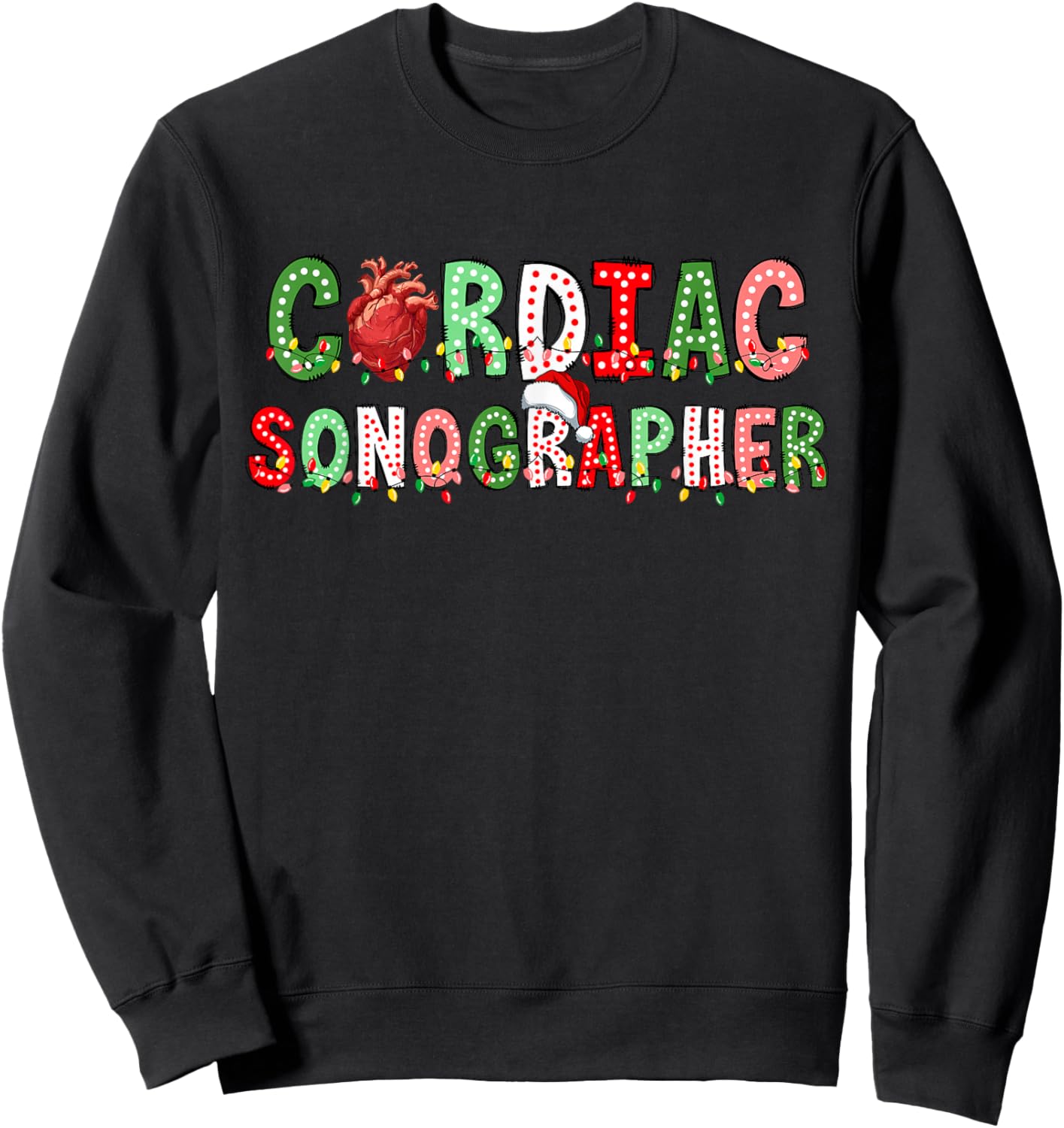 Cardiac Sonographer Christmas Lights Echocardiogram CVICU Sweatshirt - Sweatshirt | Black