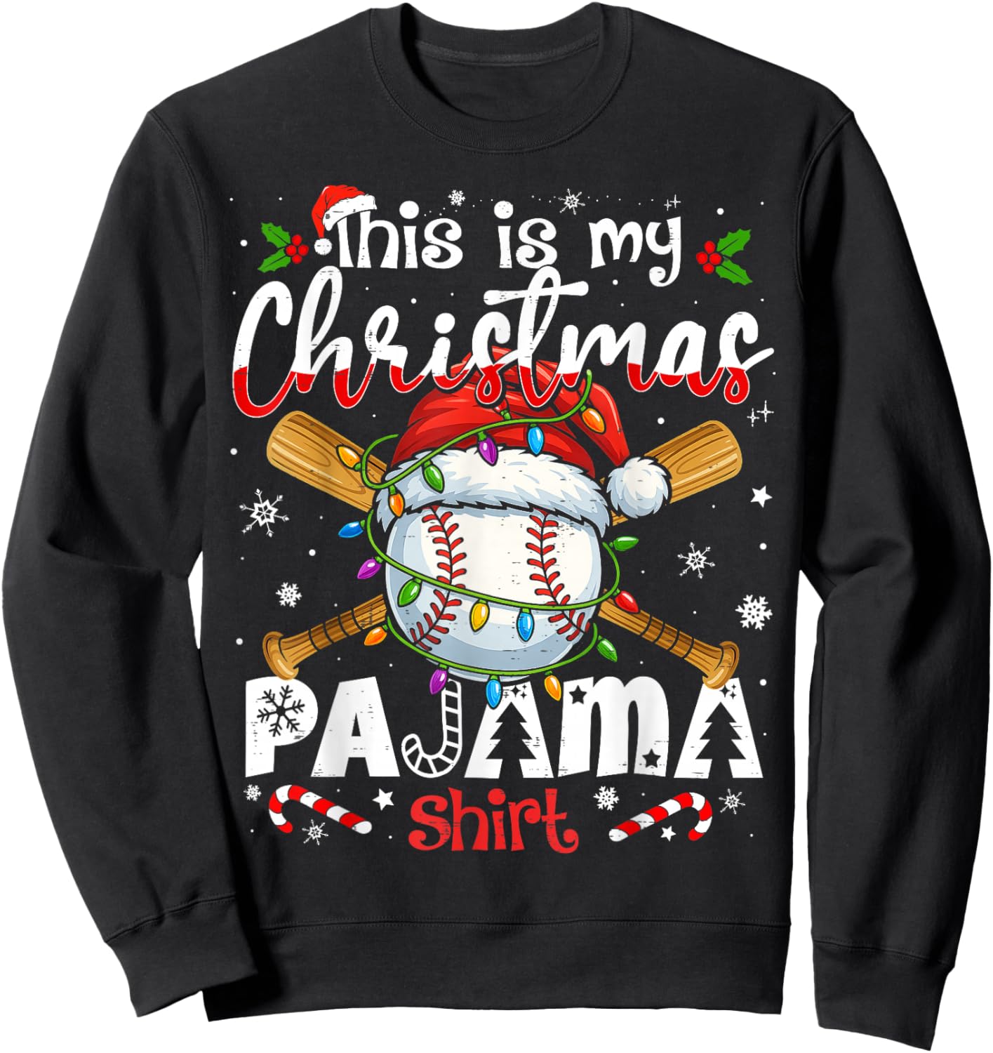 This is My Christmas Pajama Shirt Baseball Xmas PJs Boys Men Sweatshirt - Sweatshirt | Black