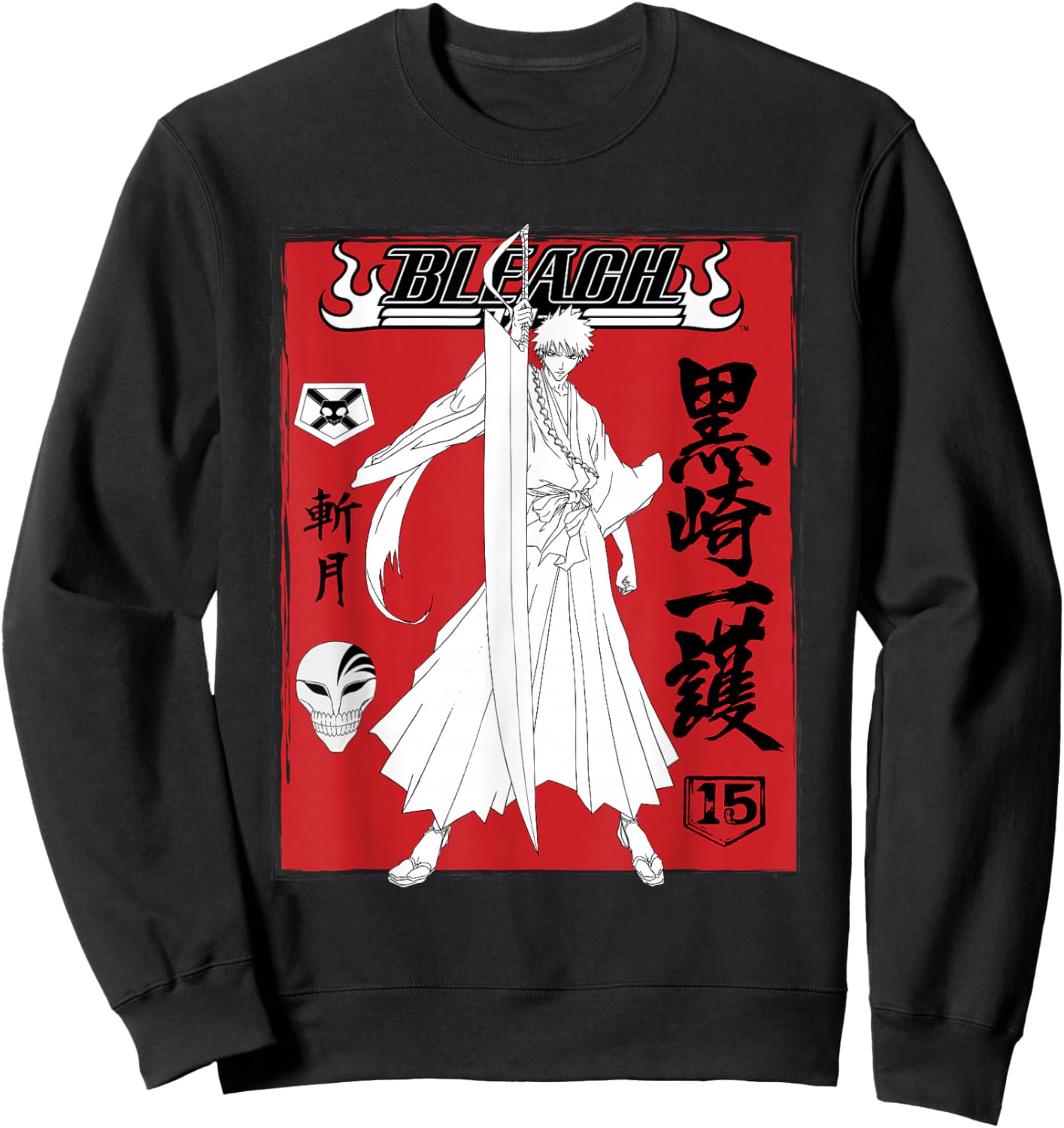 Bleach Ichigo Kurosaki Hollow Mask Collage Red Kanji Anime Sweatshirt - Sweatshirt | Black