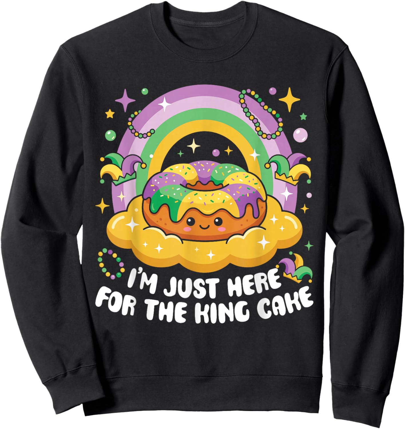I'm Just Here for The King Cake Mardi Gras Kawaii Kids Sweatshirt - Sweatshirt | Black
