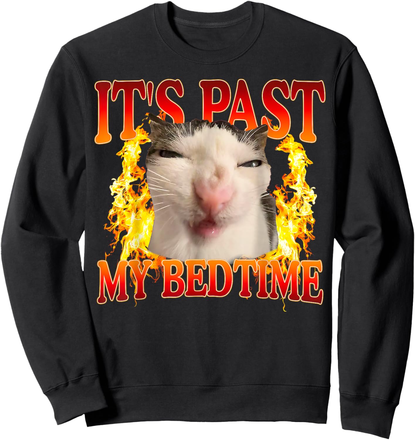 Funny Cat Meme It's Past My Bedtime Humor Men Women Sweatshirt - Sweatshirt | Black