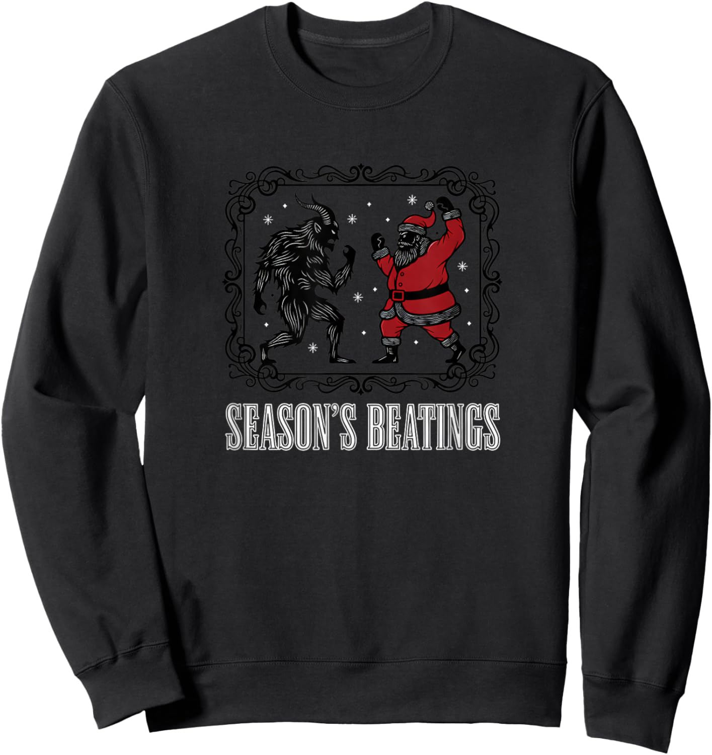 Christmas Season's Beatings Santa Vs Krampus Funny Holiday Sweatshirt - Sweatshirt | Black
