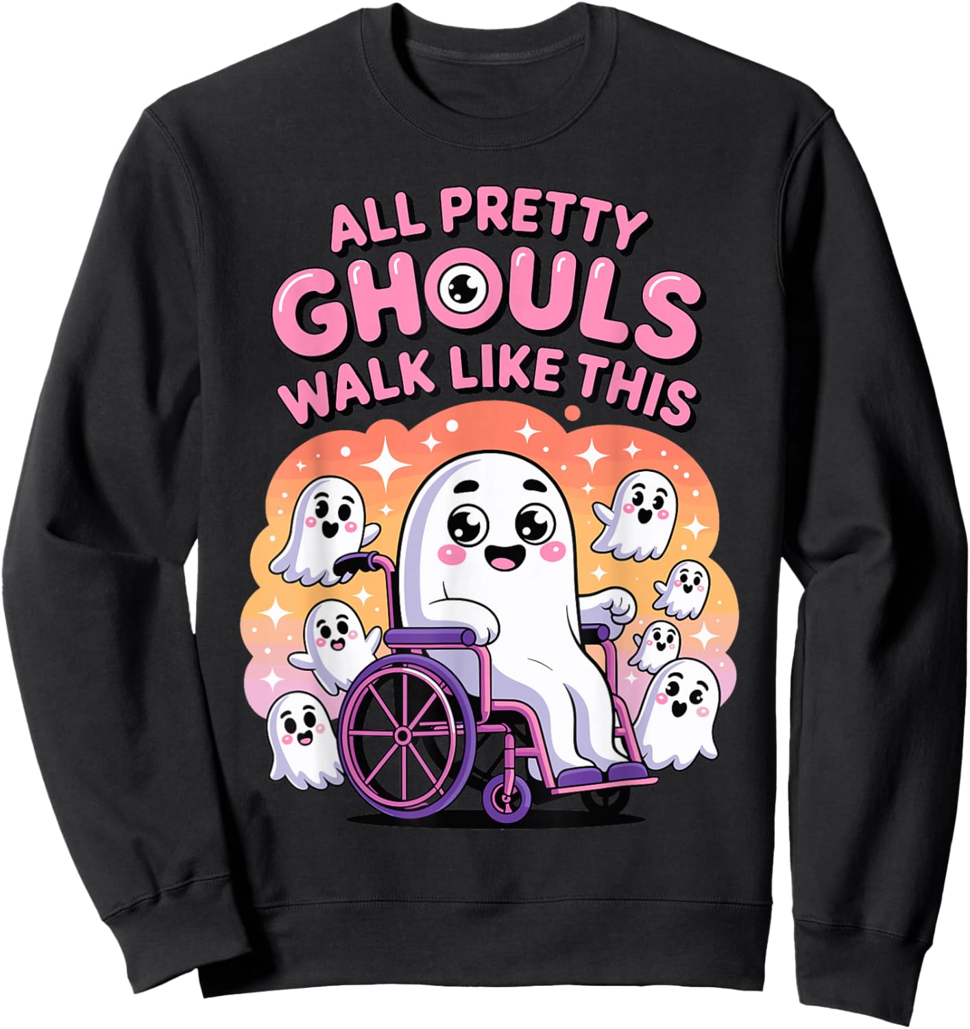Halloween Wheelchair Costume Handicap Joke Ghouls Walk Like Sweatshirt - Sweatshirt | Black