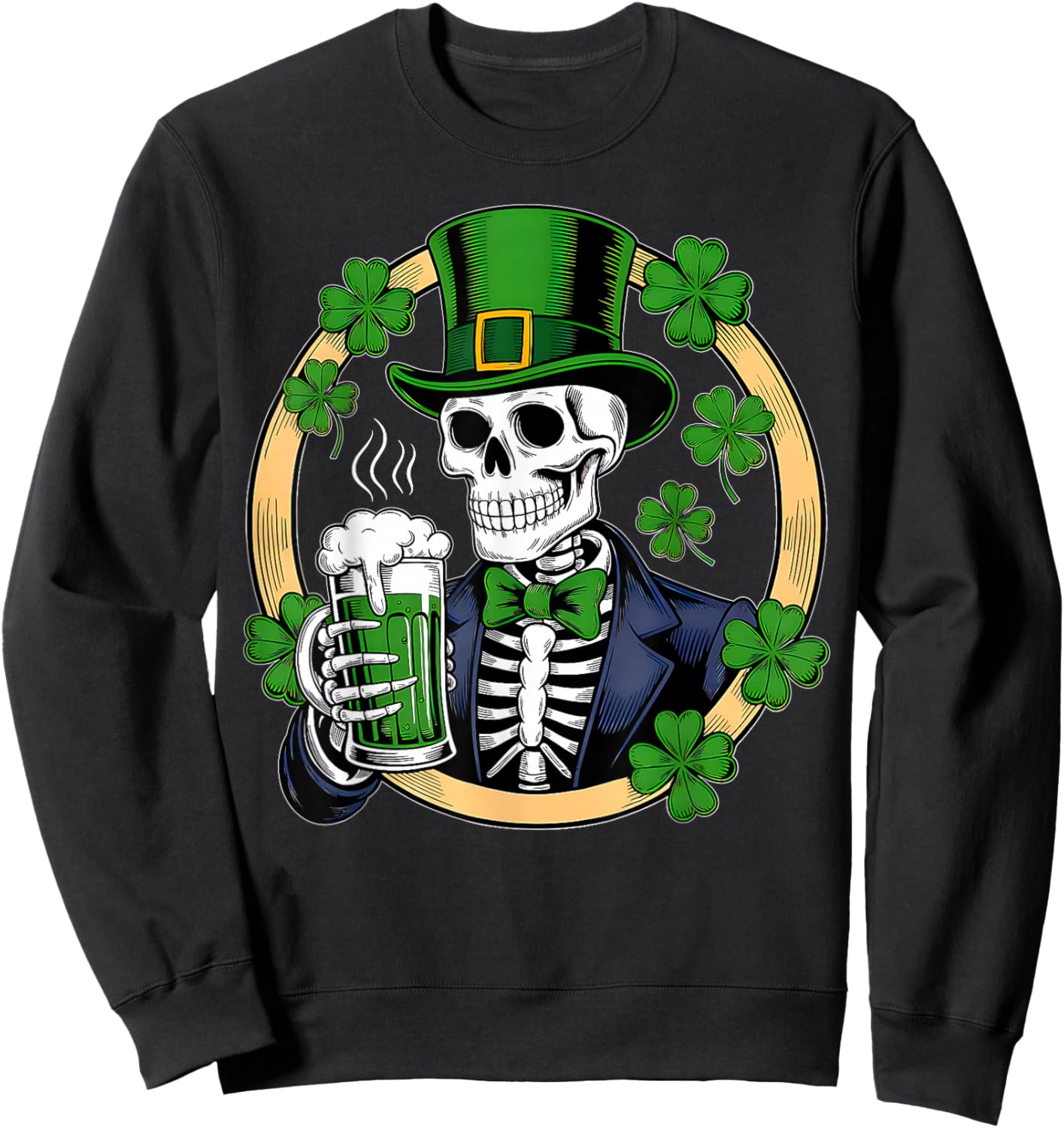 Sugar Skull St Patricks Day Men Women Funny Beer Drinking Sweatshirt - Sweatshirt | Black