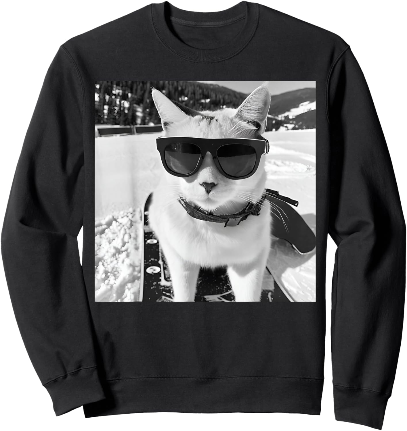 Cat at The Ski Slopes and Snowboarder Sweatshirt - Sweatshirt | Black