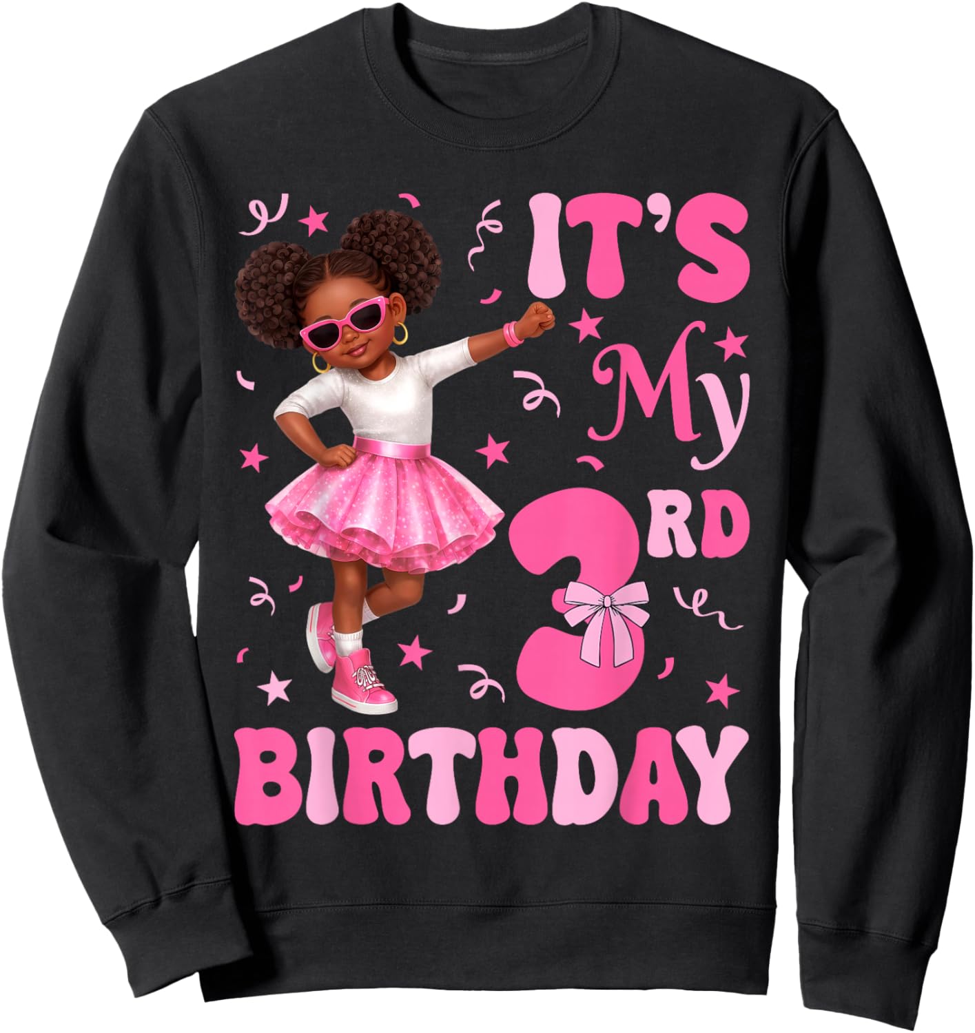 3 Years Old Kids Afro Black Girl It's My 3rd Birthday Kid Sweatshirt - Sweatshirt | Black