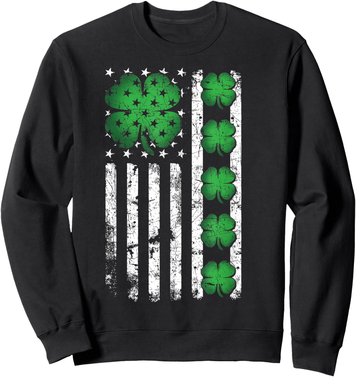Vintage US American Flag Shamrocks for St Patricks Day 2026 Sweatshirt - Sweatshirt | Black