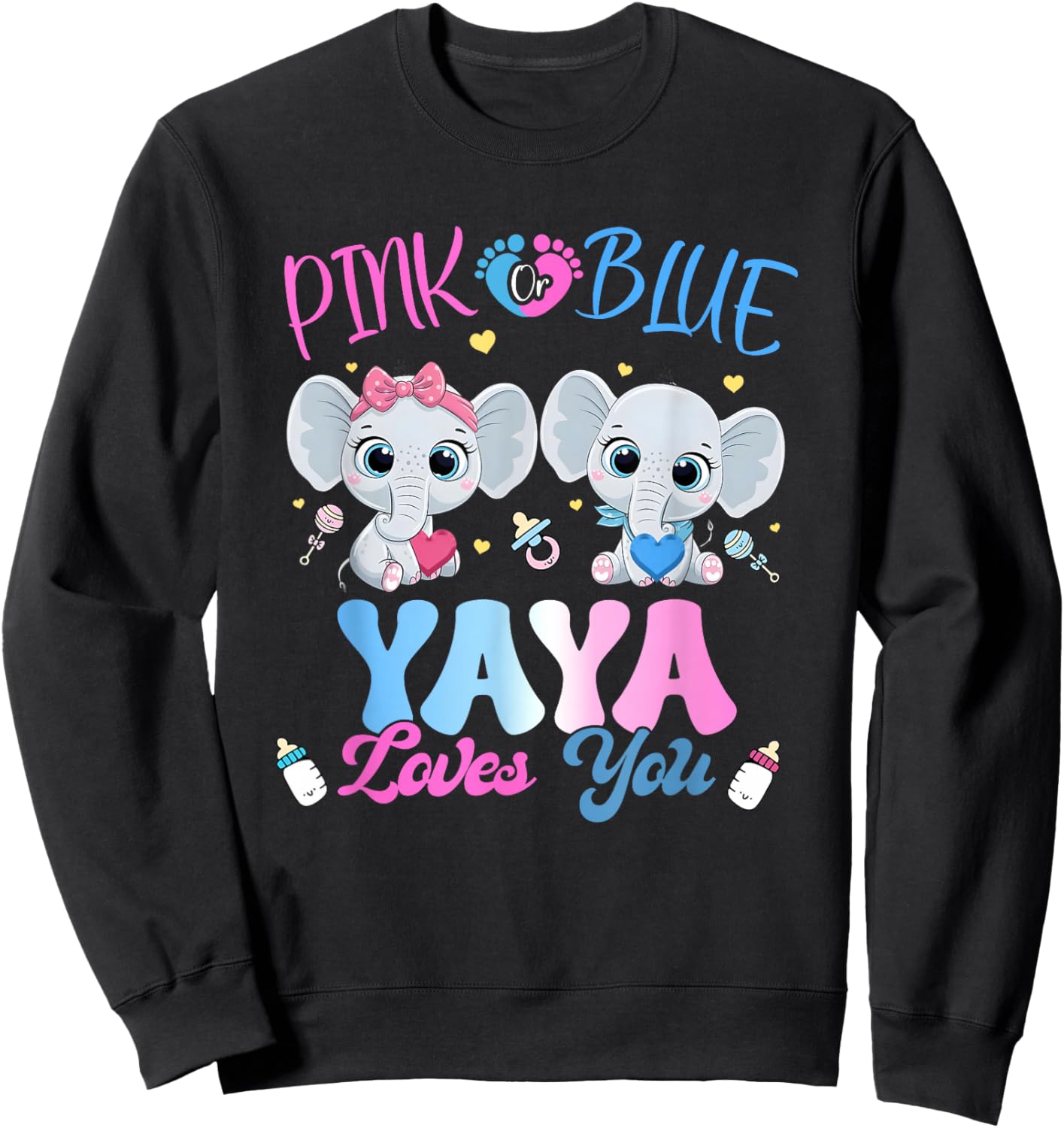 Pink or Blue Yaya Loves You Gender Reveal Elephant Sweatshirt - Sweatshirt | Black