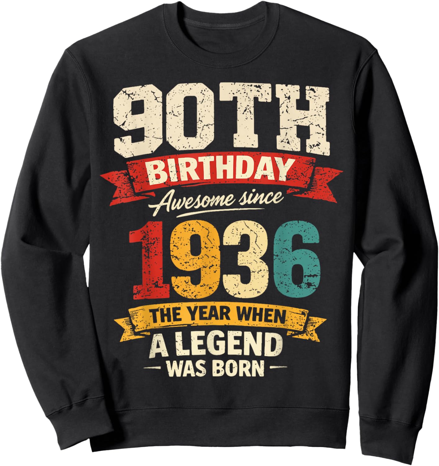90 Year Old Vintage Awesome Since 1936 90th Birthday Sweatshirt - Sweatshirt | Black