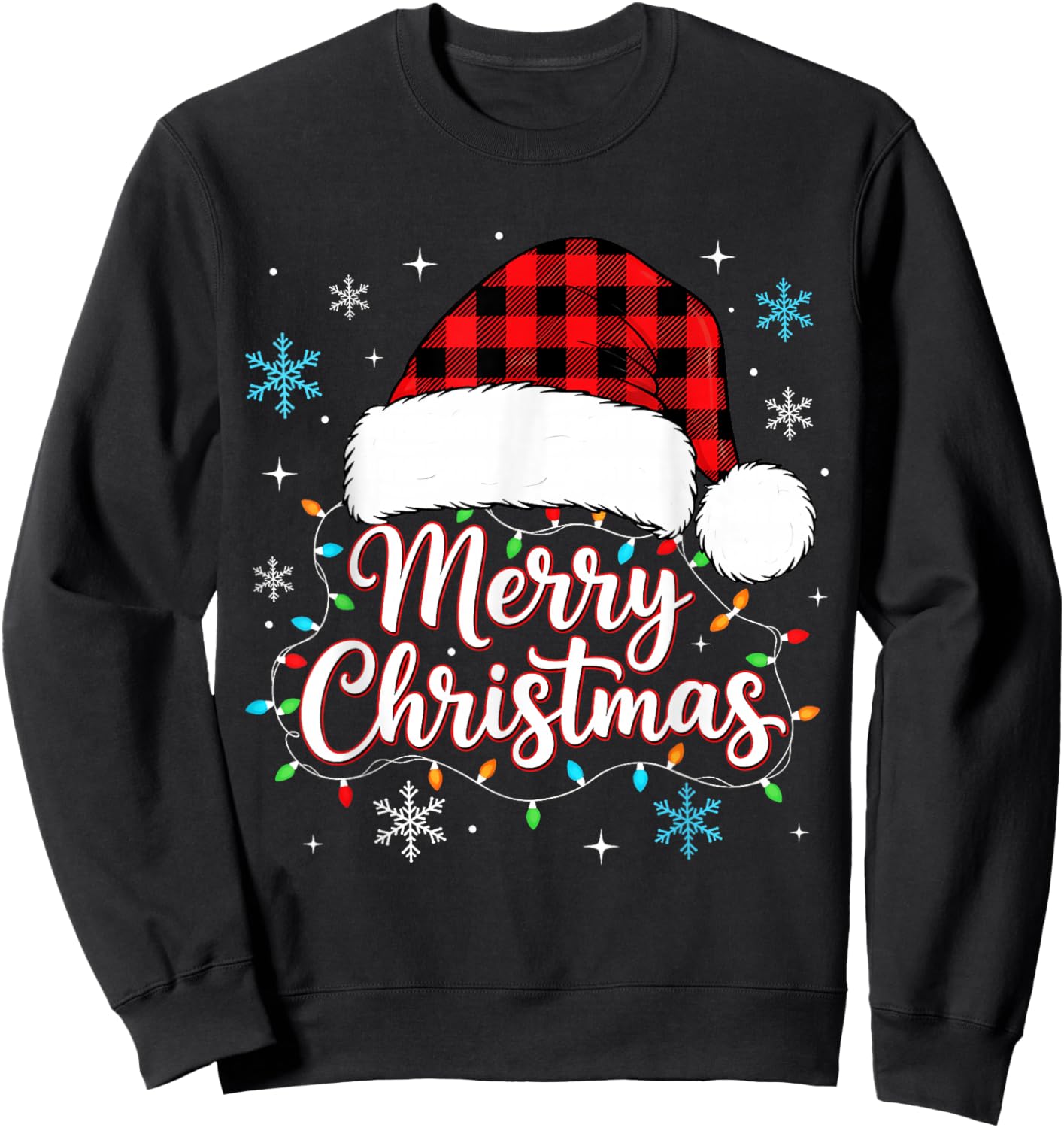 Funny Merry Christmas Buffalo Plaid Santa Hat Men Women Kids Sweatshirt - Sweatshirt | Black