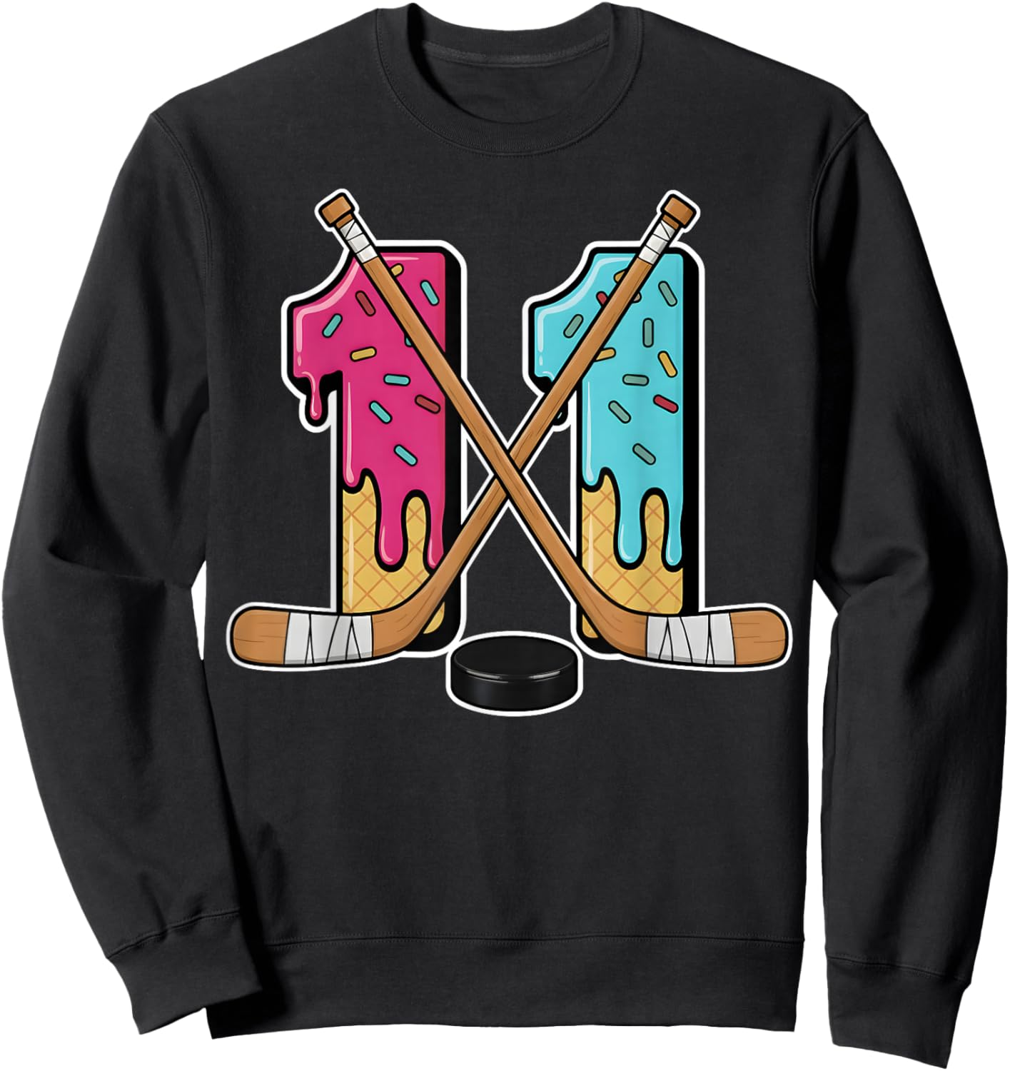 11 Year Old Hockey Ice Cream Drip Youth 11th Birthday Boys Sweatshirt - Sweatshirt | Black