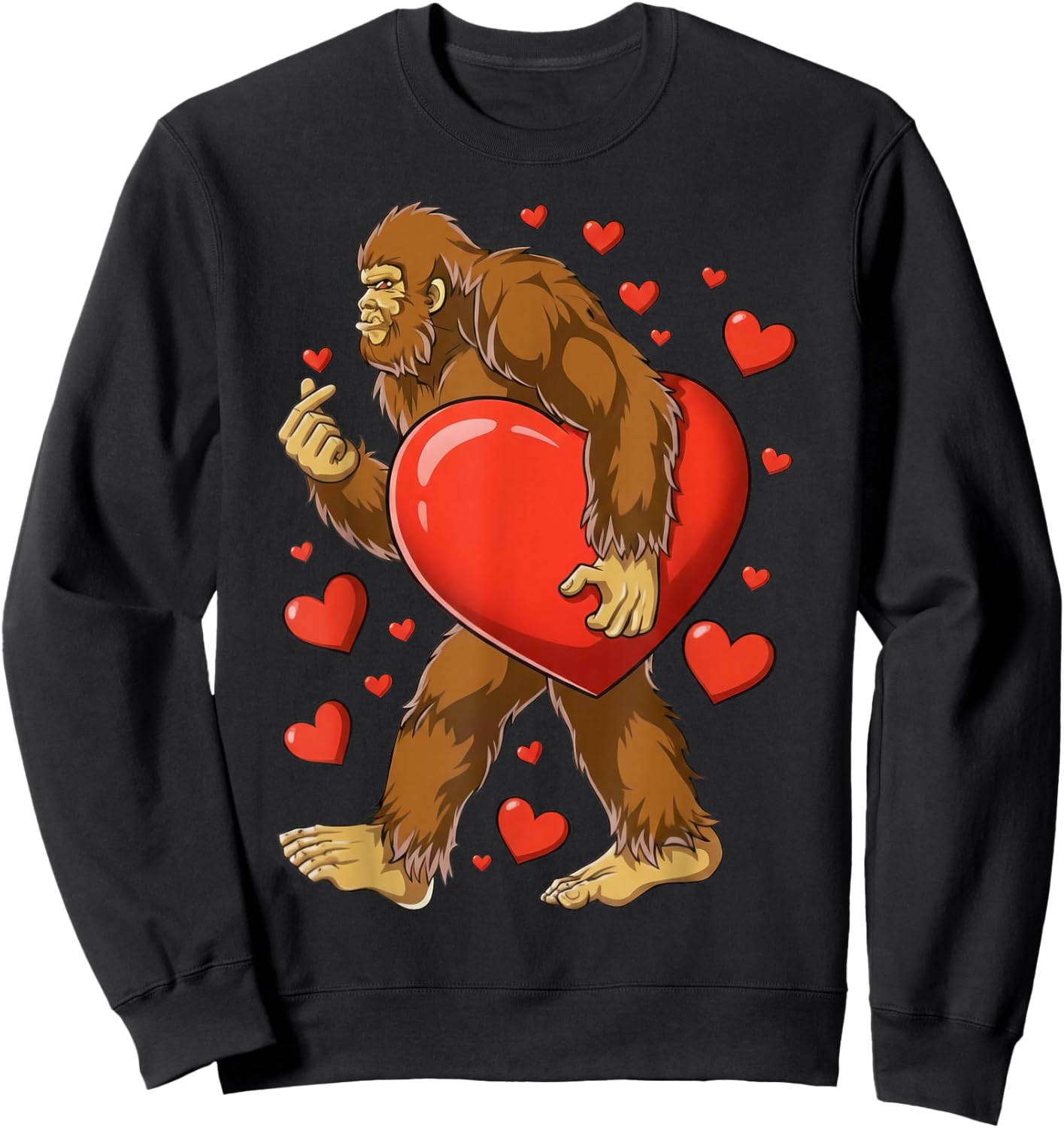 Bigfoot Valentines Day Heart Funny Sasquatch Lovers Gifts Sweatshirt - Sweatshirt | Black