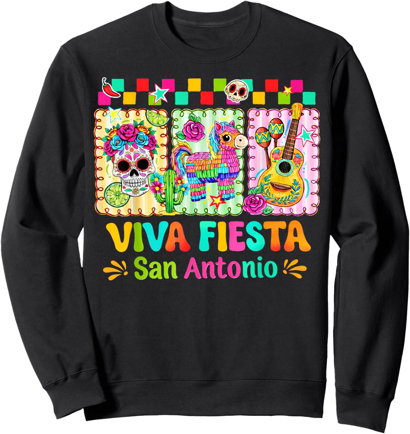 Preppy Viva Fiesta San Antonio Mexican Women Girl Kid Sweatshirt - Sweatshirt | Black