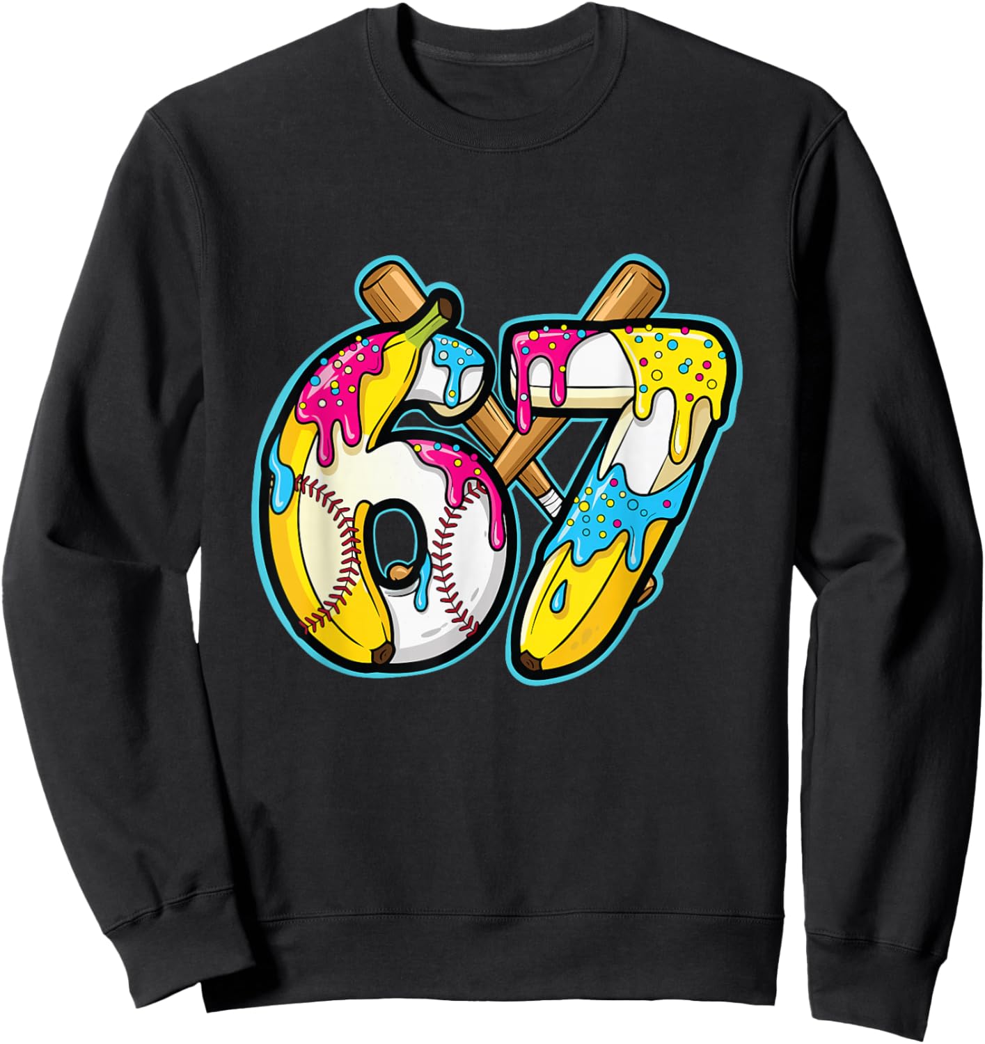 Funny Banana 67 Ice Cream Drip Meme Six Seven Gen Alpha Art Sweatshirt - Sweatshirt | Black