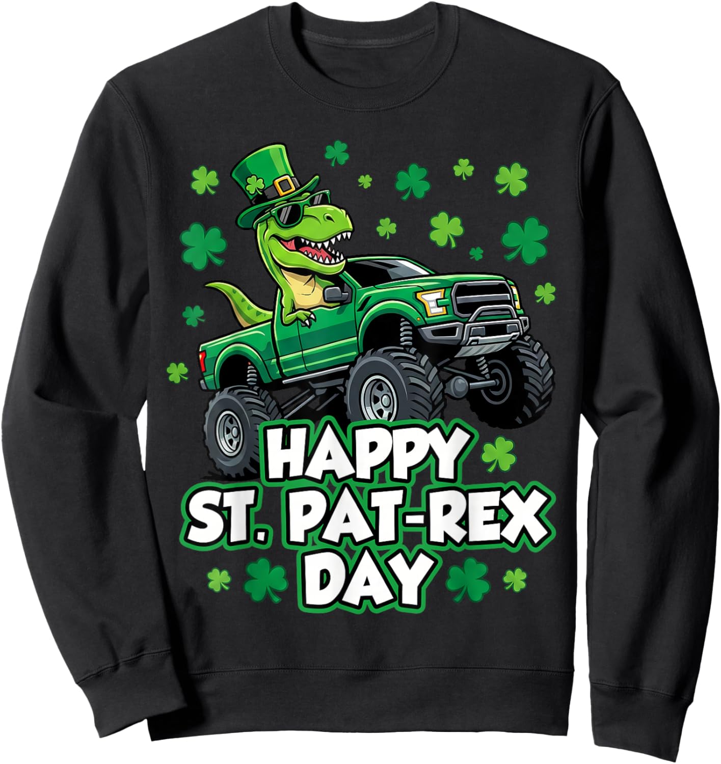 Happy St Pat Trex Day Dino St Patricks Day Toddler Boys Sweatshirt - Sweatshirt | Black