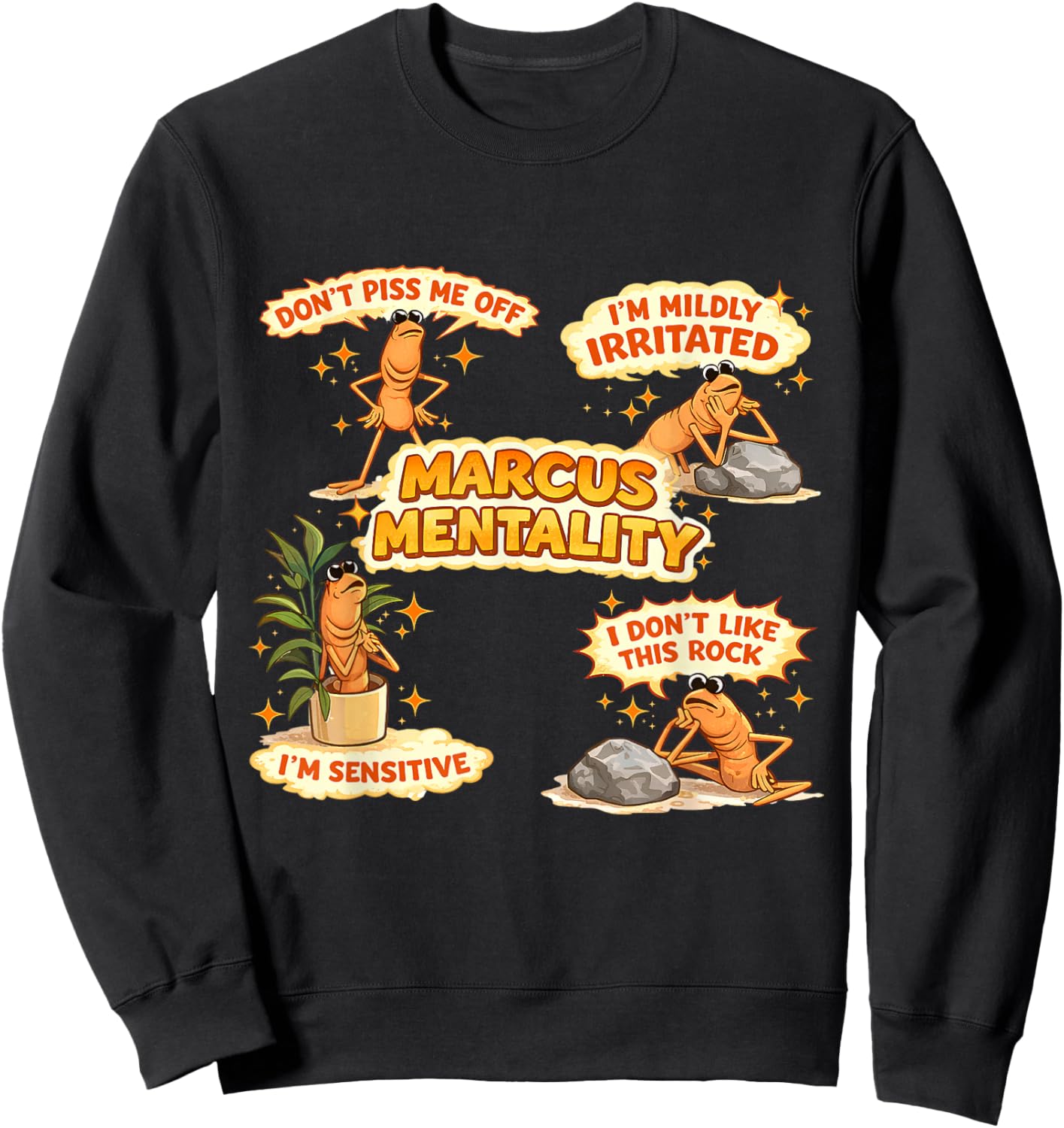 Marcus The Worm Funny I'm Mildly Irritated Meme Sweatshirt - Sweatshirt | Black
