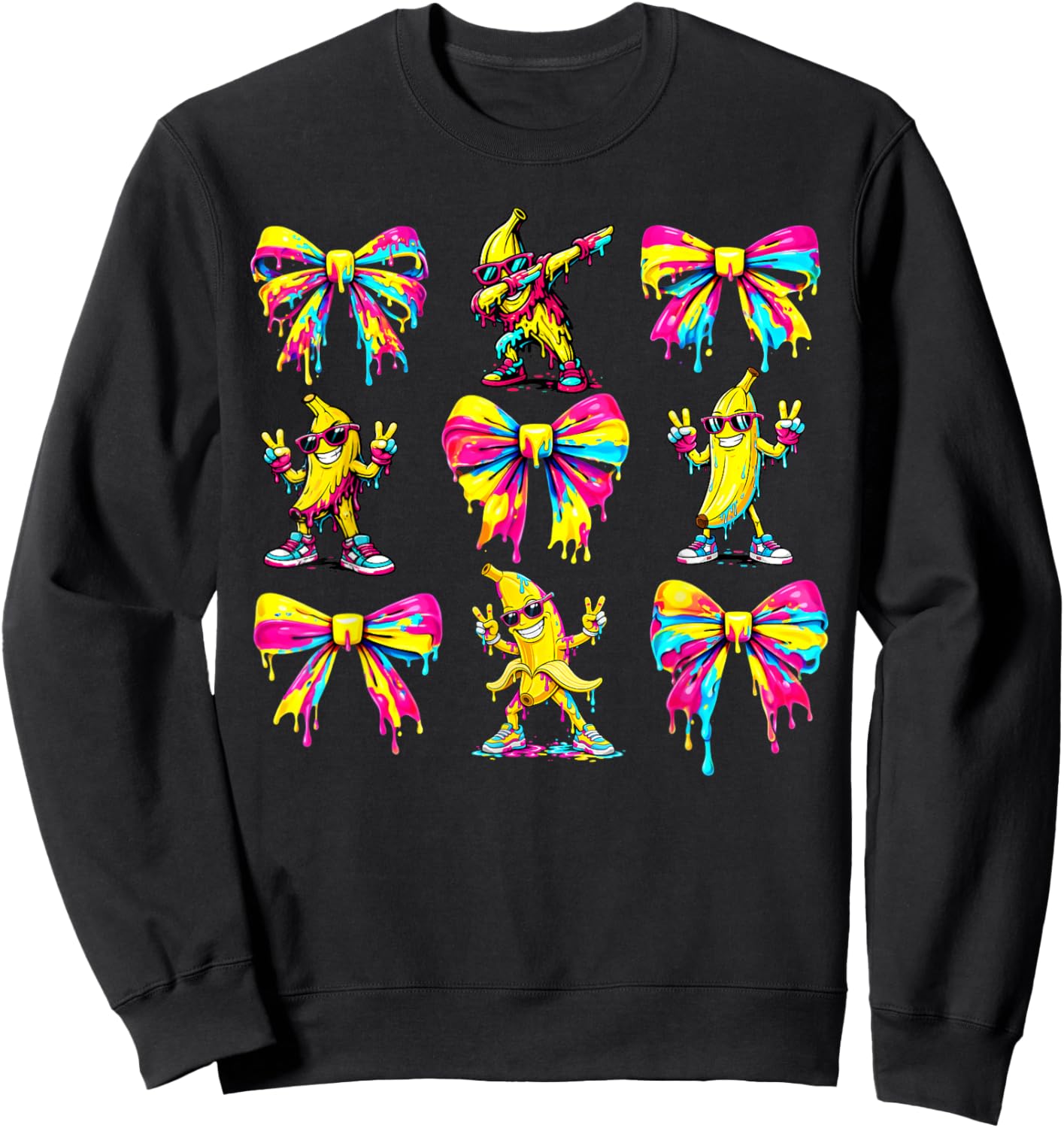 Banana Coquette Bow Drip Kids Men Women Youth Boys Girls Sweatshirt - Sweatshirt | Black