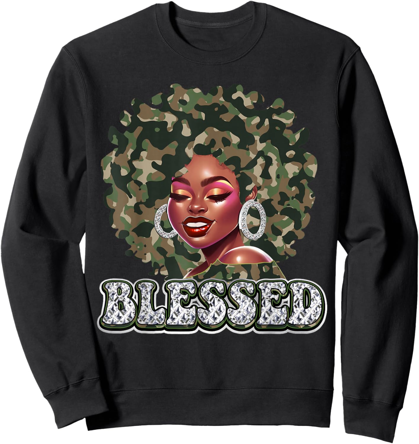Blessed Camo Black Woman Christian Black History Pride BHM Sweatshirt - Sweatshirt | Black