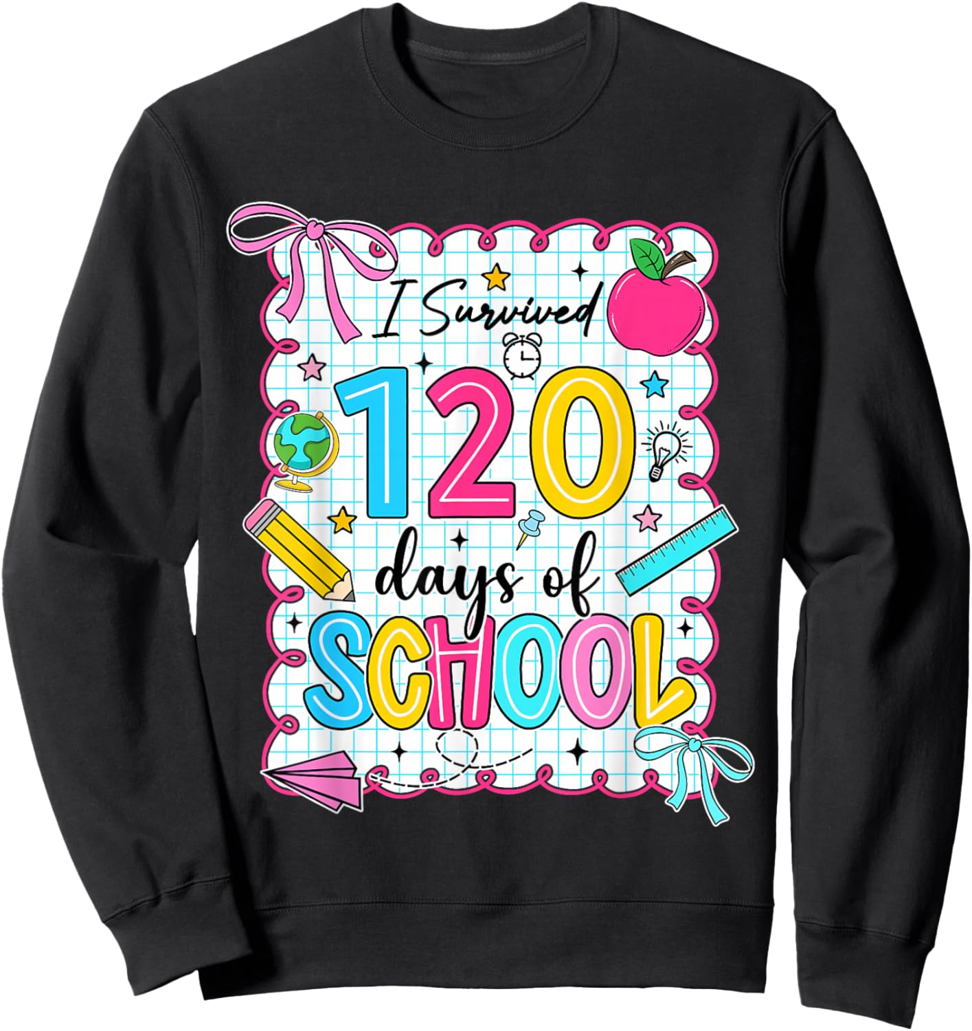 Preppy I Survived 120 Days of School Coquette 120 Days Girls Sweatshirt - Sweatshirt | Black