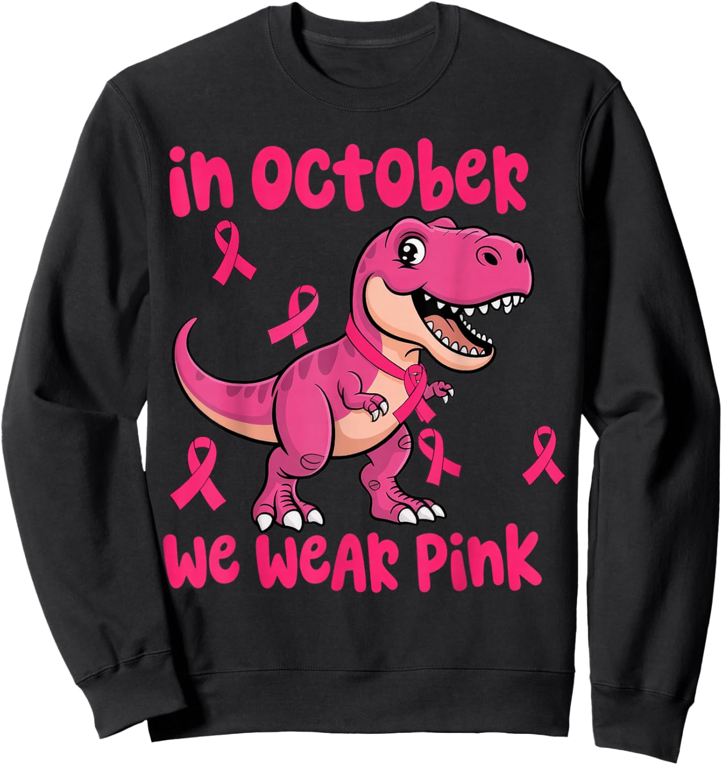 in October We Wear Pink Breast Cancer Trex for Boys Kids Sweatshirt - Sweatshirt | Black