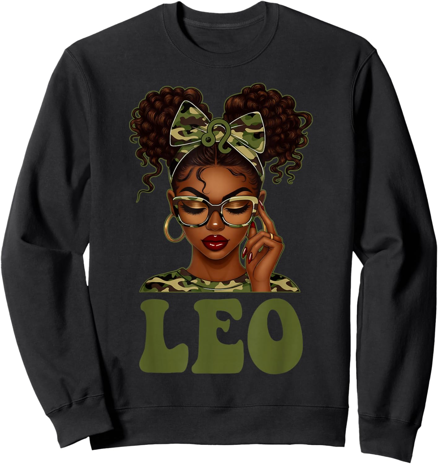 Leo Queen Black Girl Camouflage Bow It's My Birthday Sweatshirt - Sweatshirt | Black