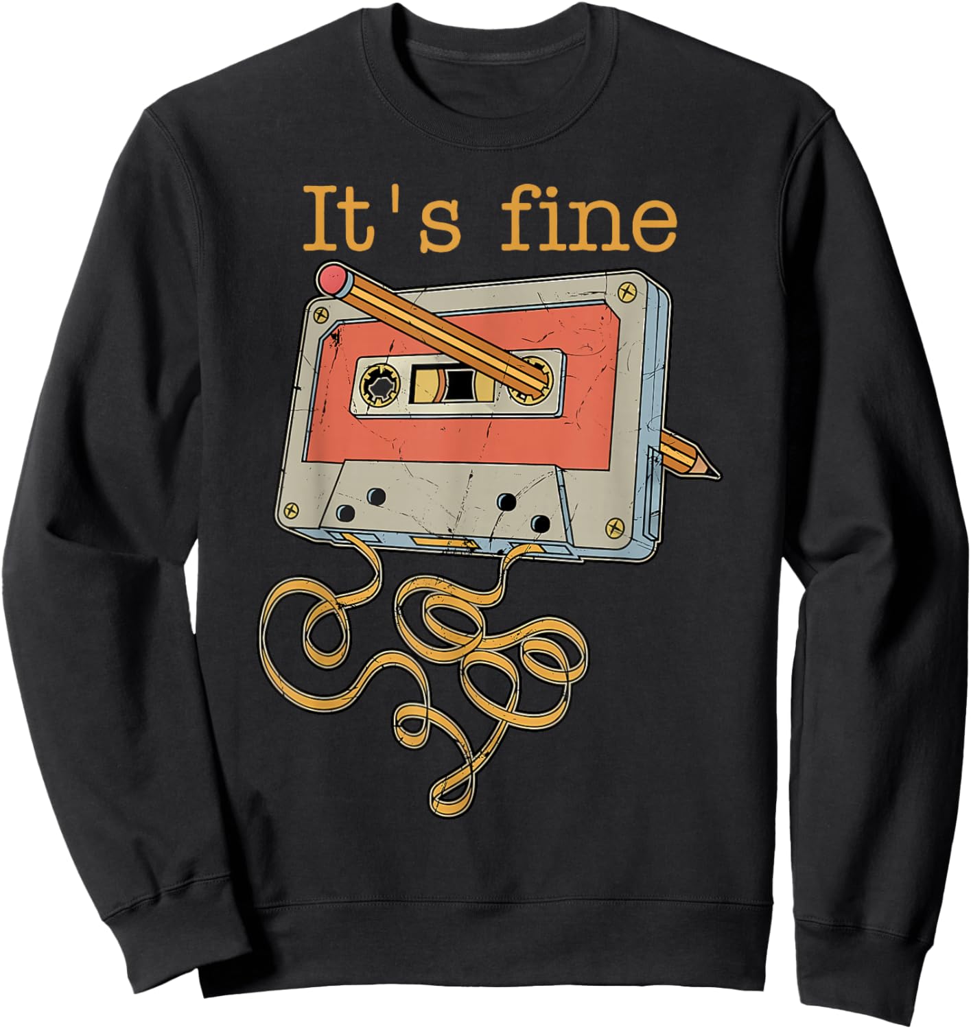 Vintage It's Fine Cassette Tape with Pencil 80's 90's Music Sweatshirt - Sweatshirt | Black