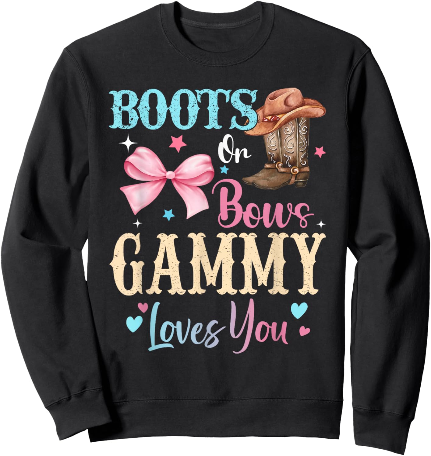 Boots or Bows Gammy Loves You Gender Reveal Family Sweatshirt - Sweatshirt | Black