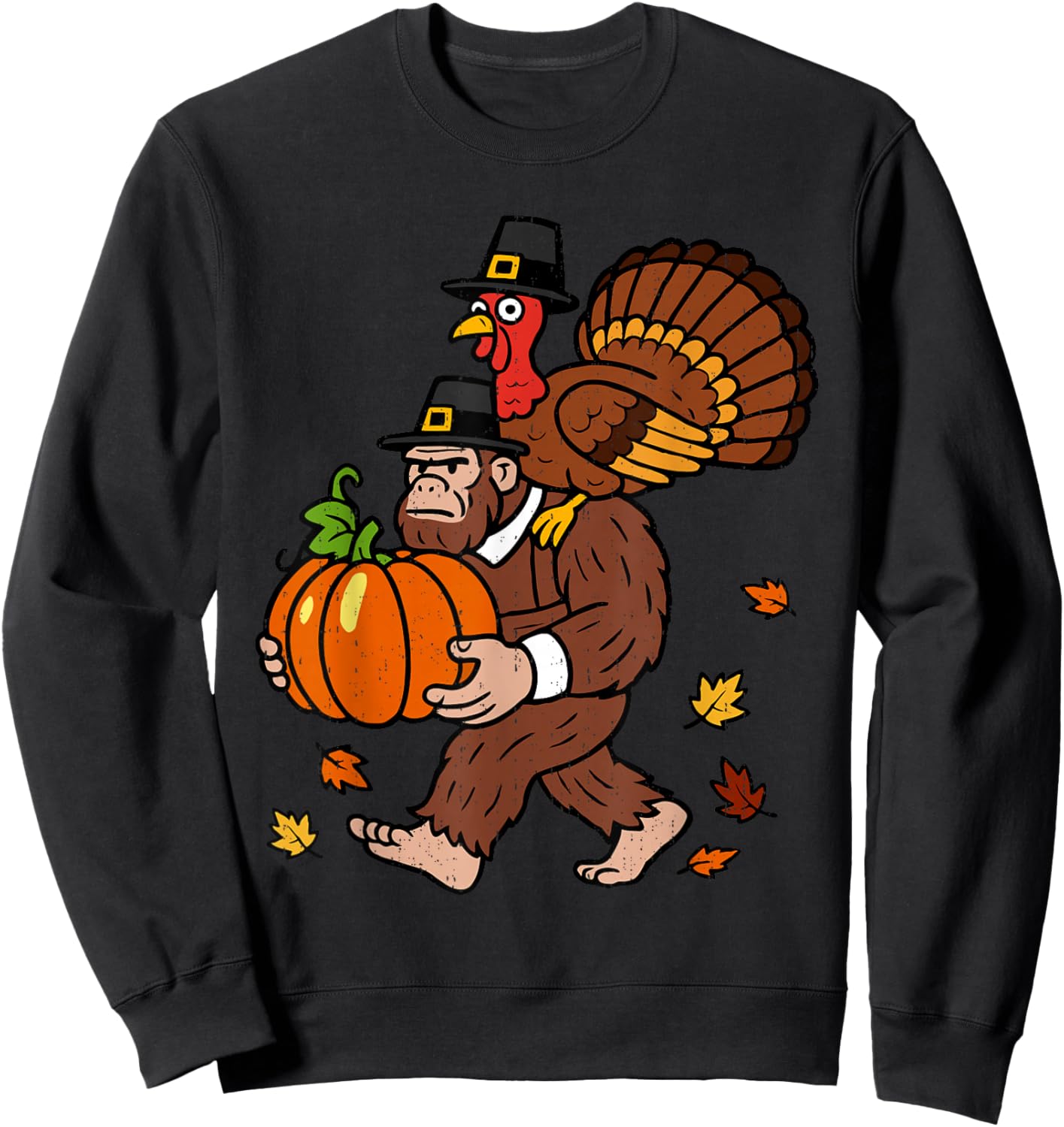 Bigfoot Pilgrim Turkey Pumpkin Thanksgiving Party Men Boys Sweatshirt - Sweatshirt | Black
