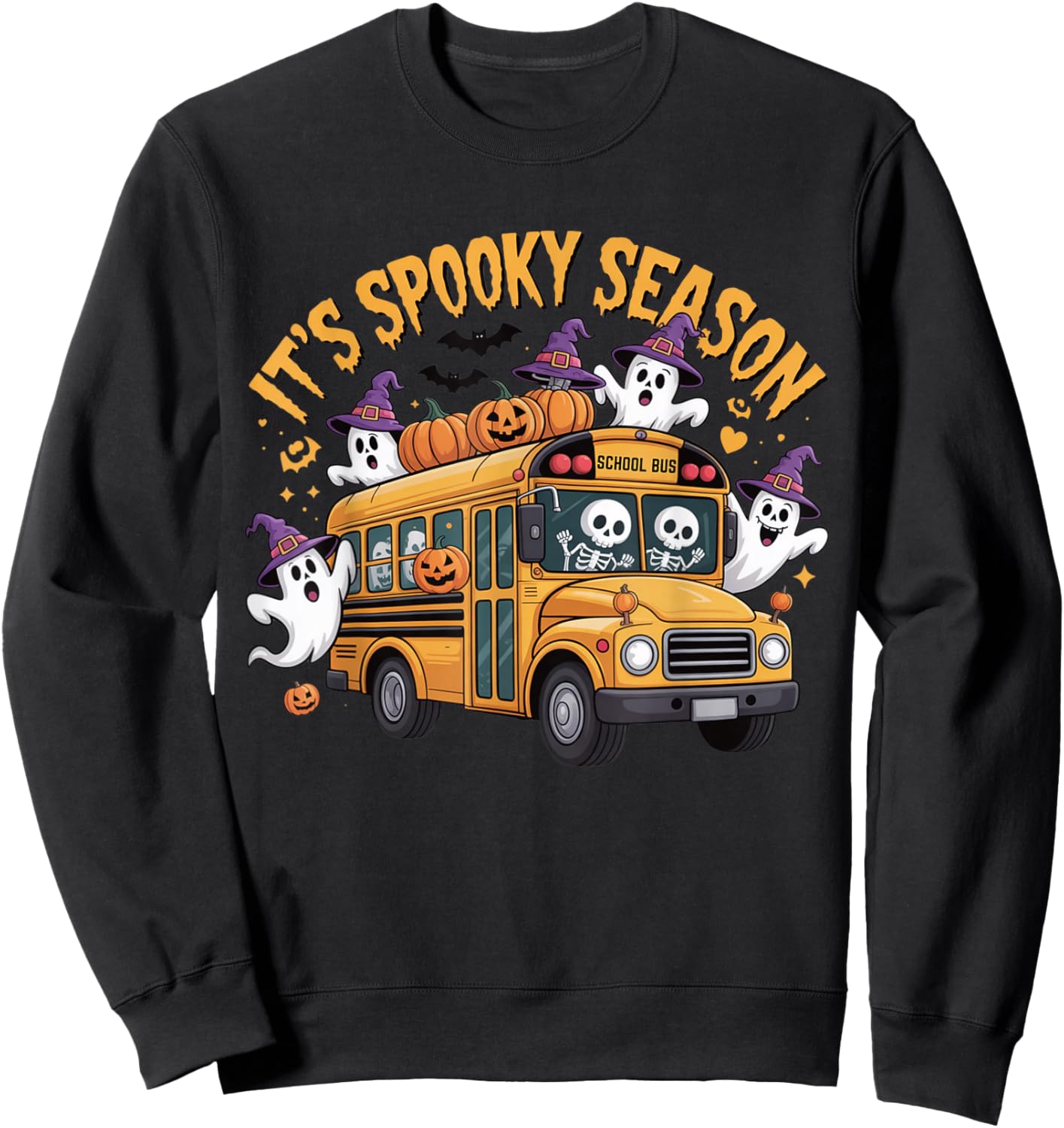 It's Spooky Season Funny Teacher Halloween School Bus Sweatshirt - Sweatshirt | Black