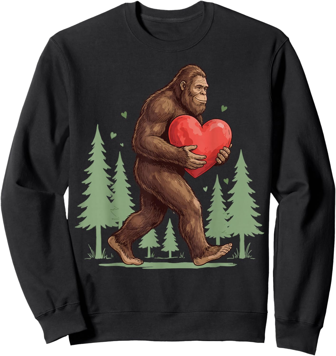 Funny Bigfoot Heart Love Valentines Day Boys Men Sweatshirt - Sweatshirt | Black