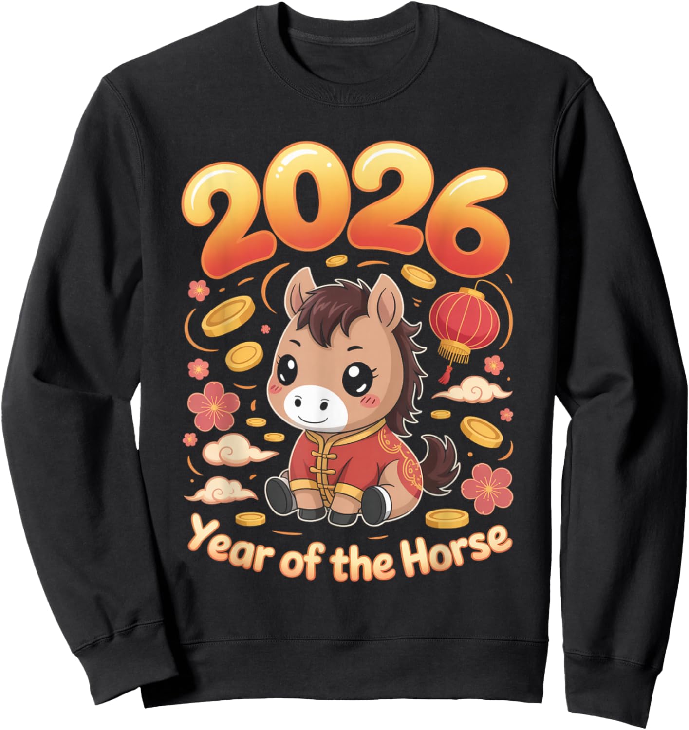 Year of The Horse Cute Zodiac Pony New Year Kids Sweatshirt - Sweatshirt | Black