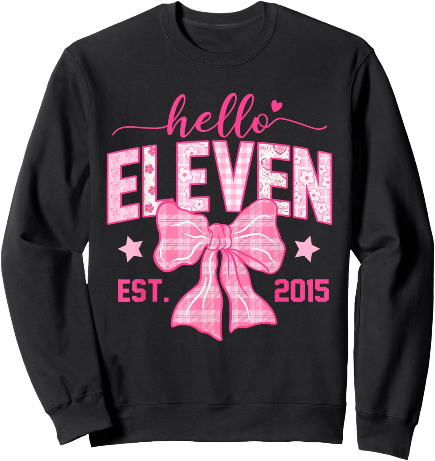 Hello Eleven Est 2015 Coquette Bow 11th Birthday Girl Sweatshirt - Sweatshirt | Black