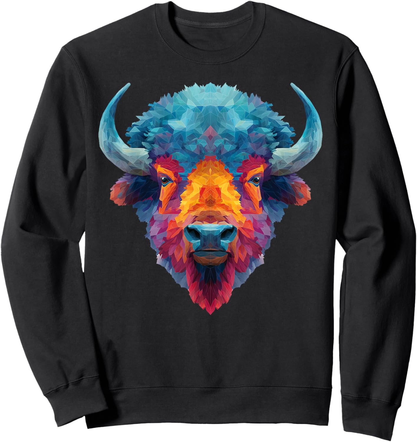 Bison Buffalo Colorful Art Graphic Sweatshirt - Sweatshirt | Black