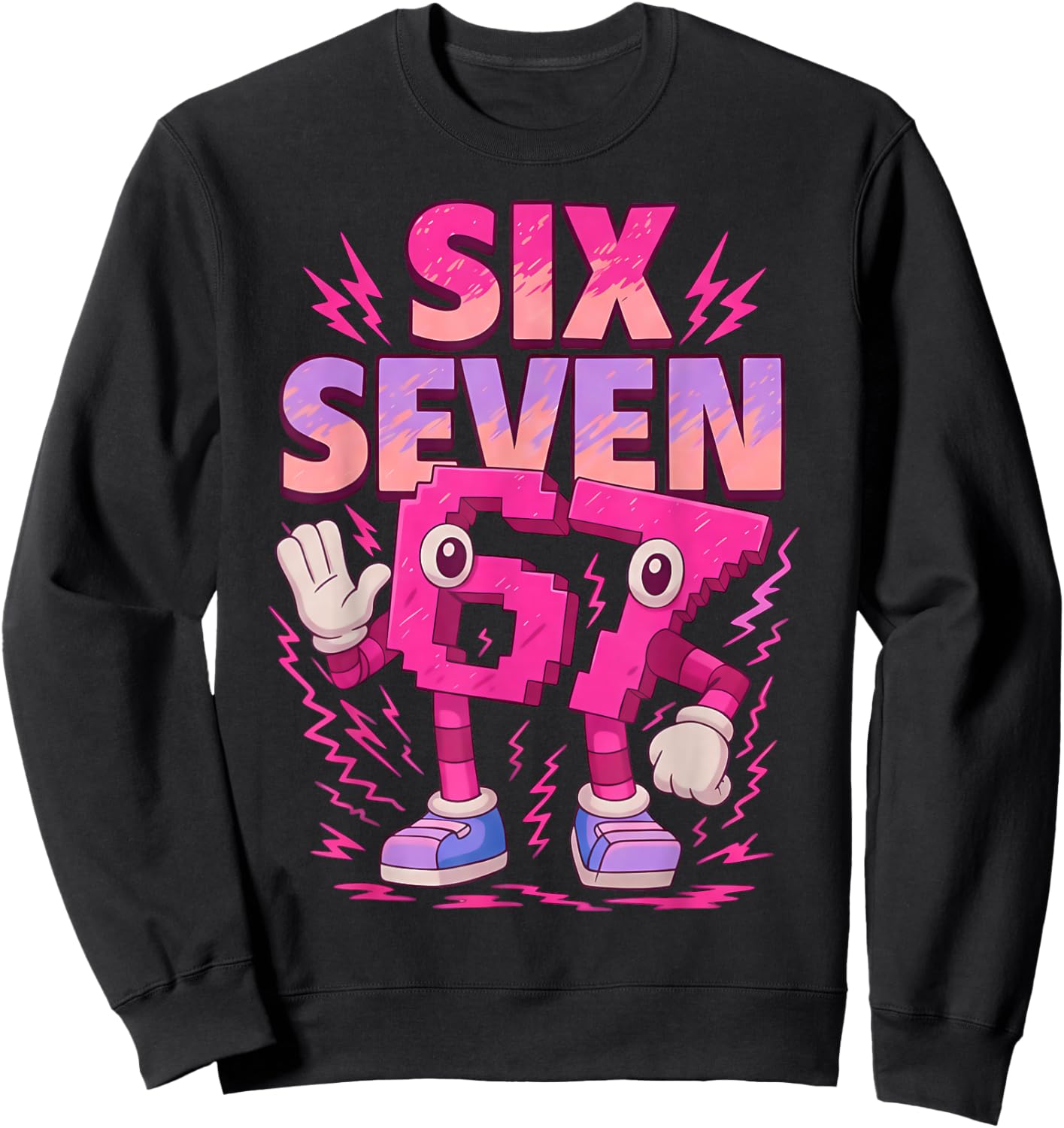 Pink 6 7 Six Seven Meme Girl Kids Sweatshirt - Sweatshirt | Black