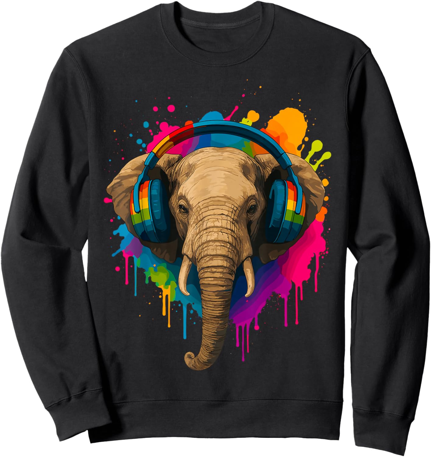 Elephant with Music Headphones Sweatshirt - Sweatshirt | Black