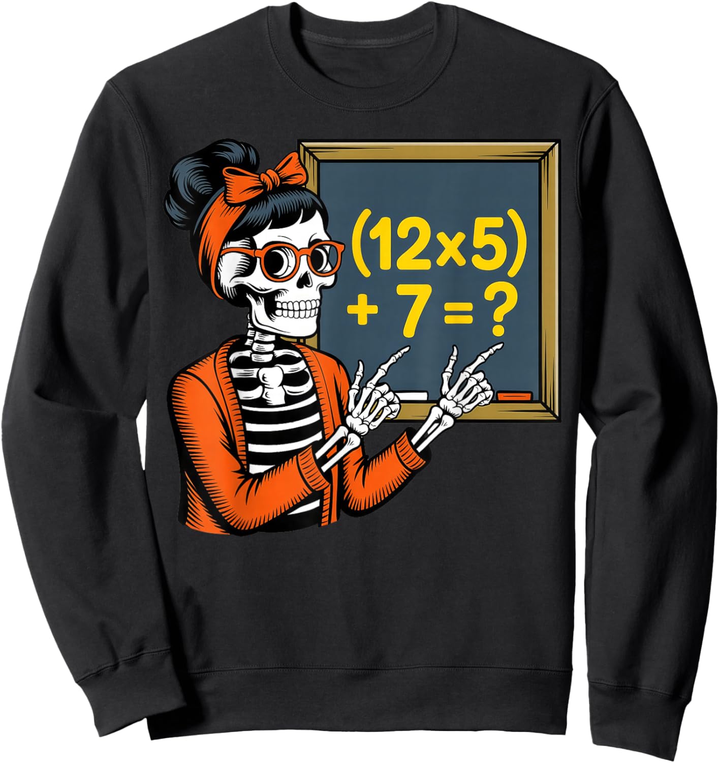 67 Teacher Halloween Skeleton Six Seven Meme Brainrot Math Sweatshirt - Sweatshirt | Black