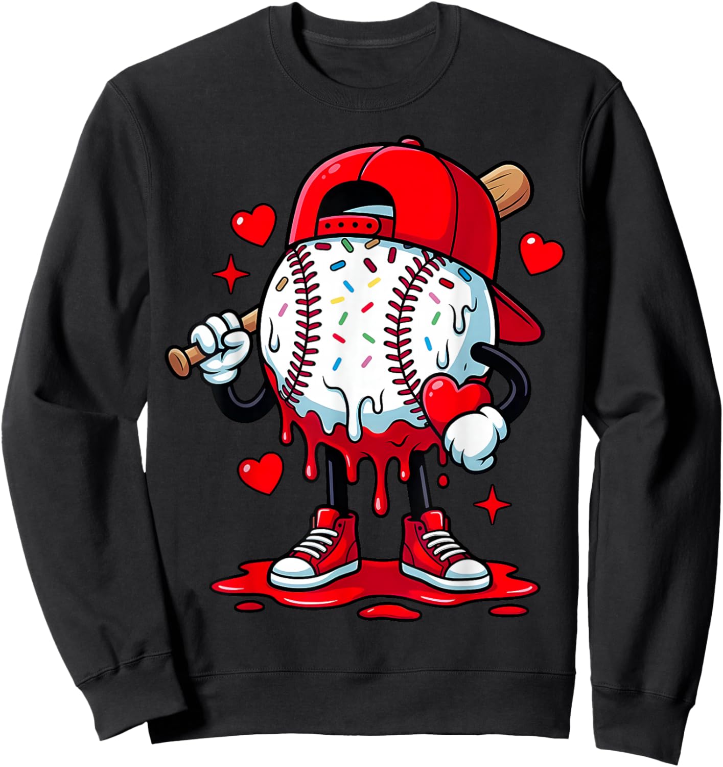 Baseball Drip Icecream Apparel Youth Boy Valentine Sweatshirt - Sweatshirt | Black